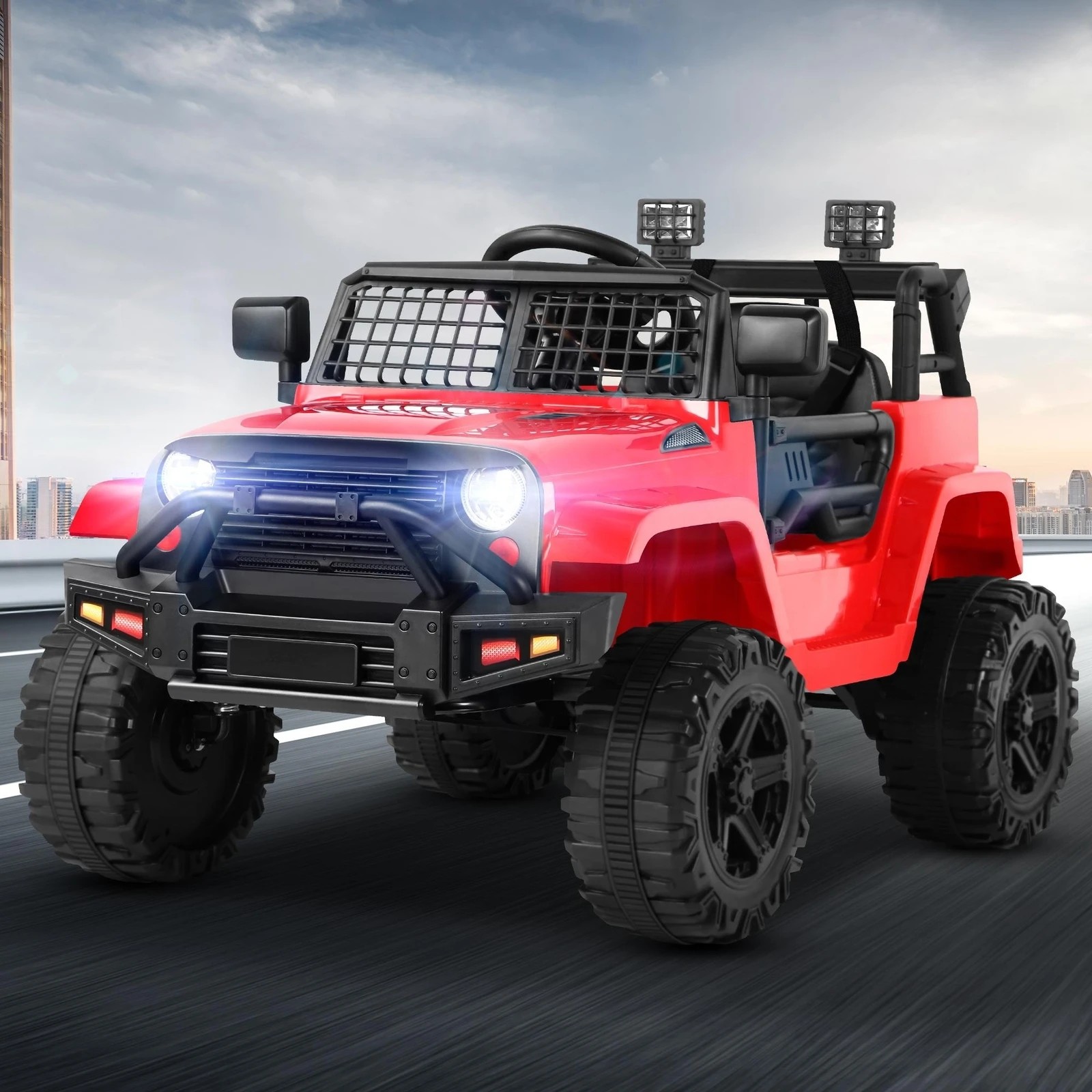 6 Alfordson Kids Ride On Car Toy Jeep Electric 12V 70W Motors R/C LED Lights - Red, 6 of 10