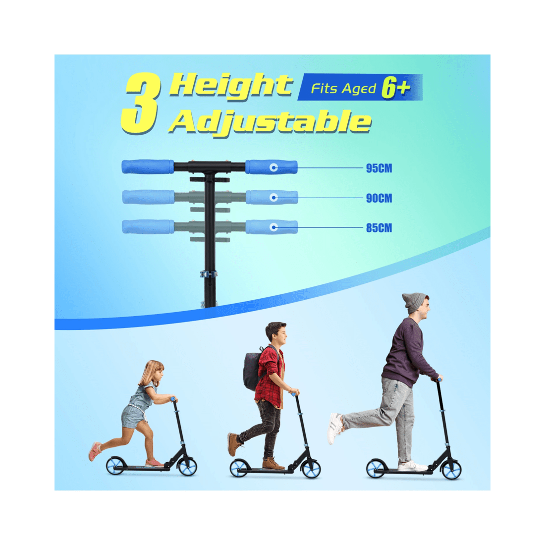 5 Advwin Folding Kids Kick Scooter w/ Big Wheel & Adjustable Height Blue, 5 of 9