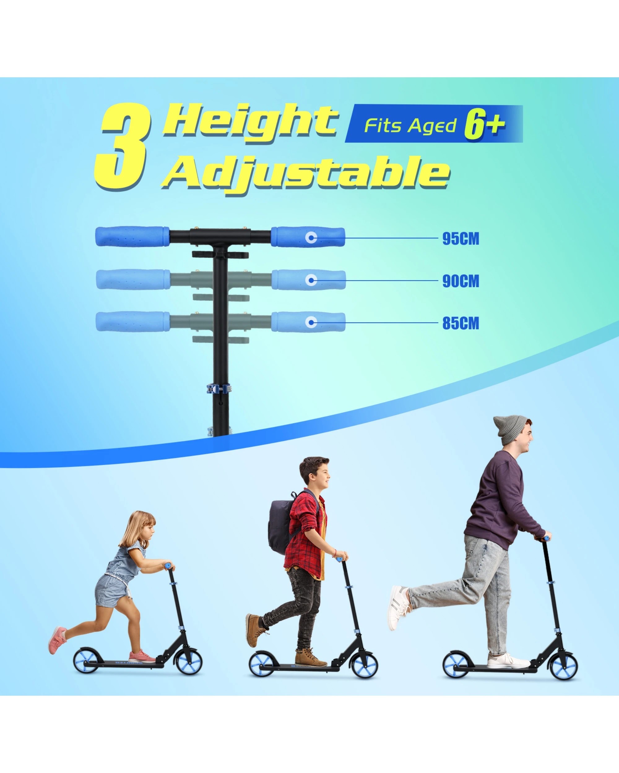 5 Advwin Folding Kids Kick Scooter w/ Big Wheel & Adjustable Height Blue, 5 of 8