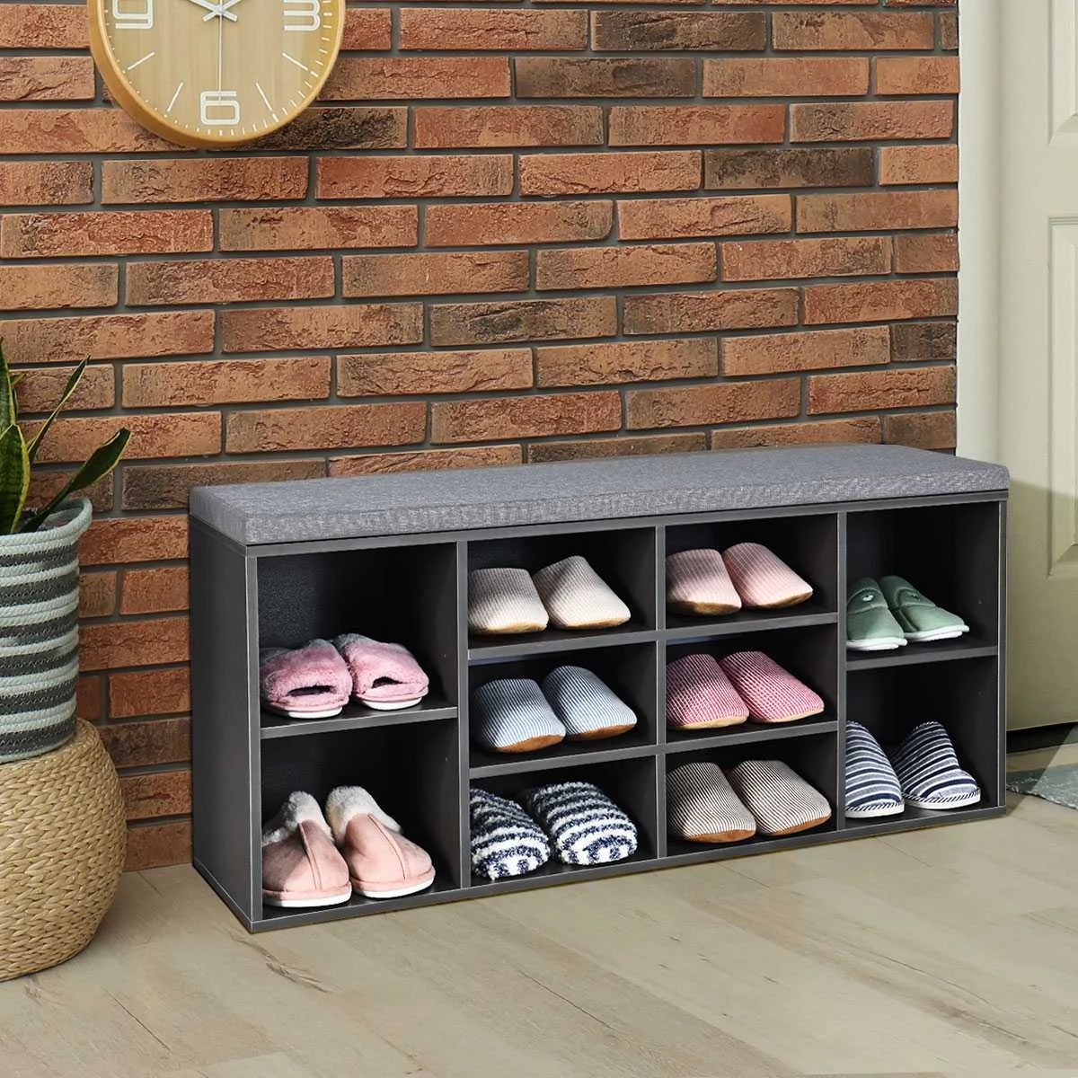 3 Costway Shoe Cabinet Bench Shoe Storage Rack Organizer Shelf Cupboard Box w/Padded Seat - Grey, 3 of 5