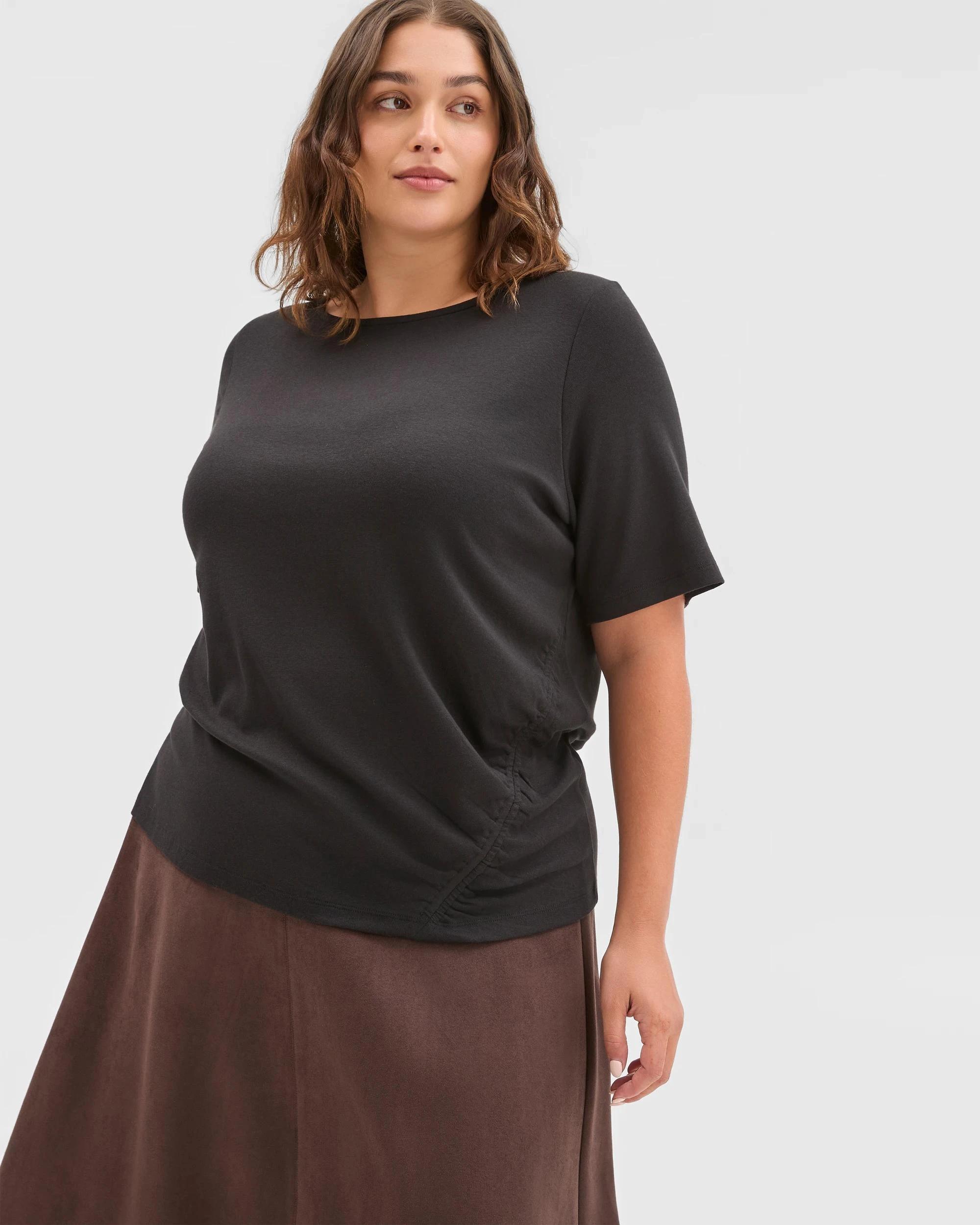 6 Target Curve Plus Size Soft Touch Gathered Forward Seam T-Shirt BLACK, 6 of 6