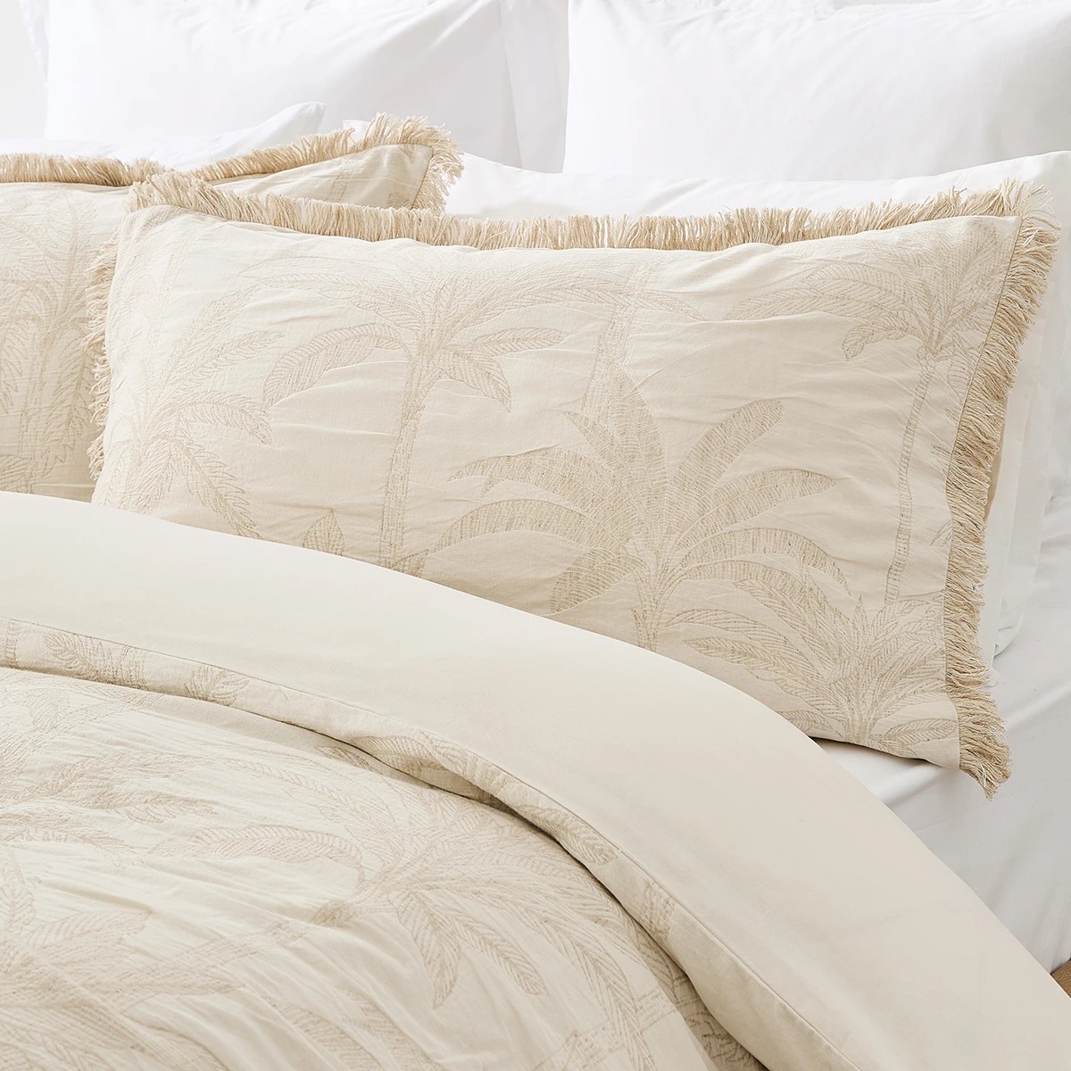 2 Palm Cotton Linen Quilt Cover Set - Queen Bed, Beige, 2 of 6