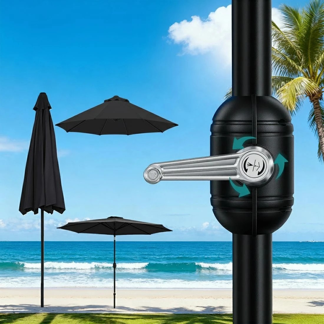 7 Instahut Outdoor Umbrella 2.9m Market Umbrella with String Light Tilt - Black, 7 of 7