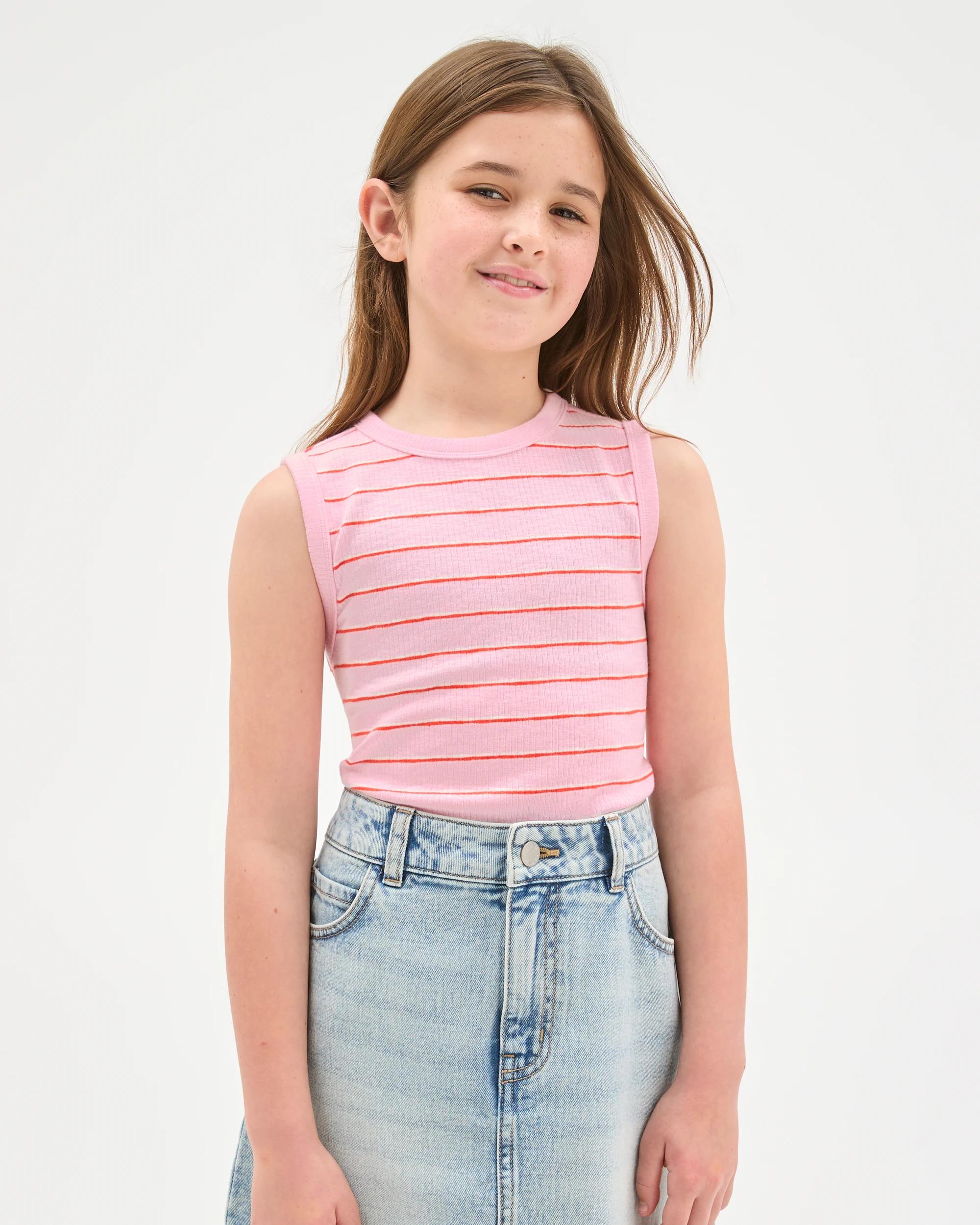 2 Target Kids Essential Sleeveless Relaxed Rib Tank Top STRIPE PINK, 2 of 6