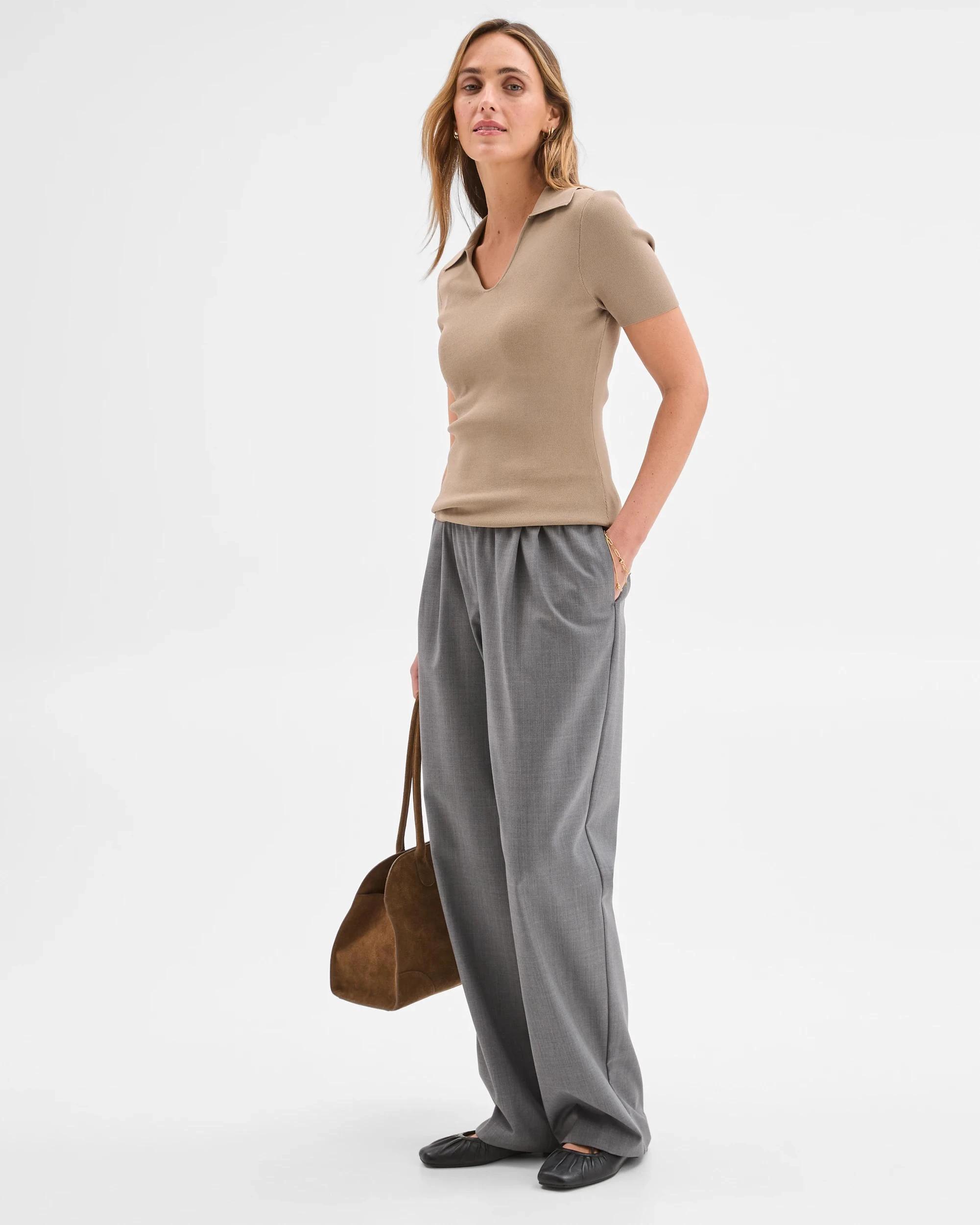 4 Preview Wool Blend Elastic Waist Wide Leg Pants GREY, 4 of 6
