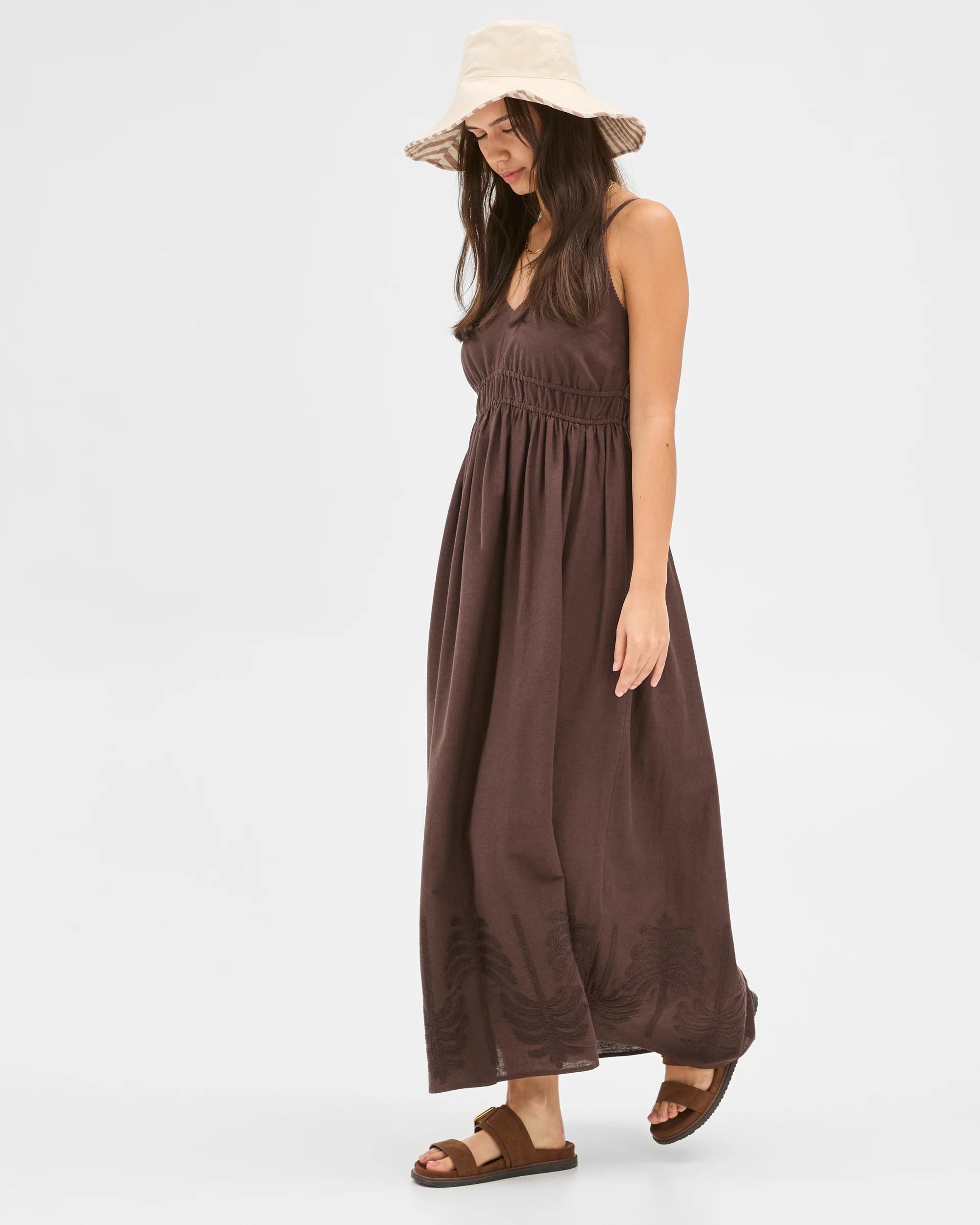 3 Target Resort Linen Blend Embroidered Maxi Dress CHOCOLATE, 3 of 9