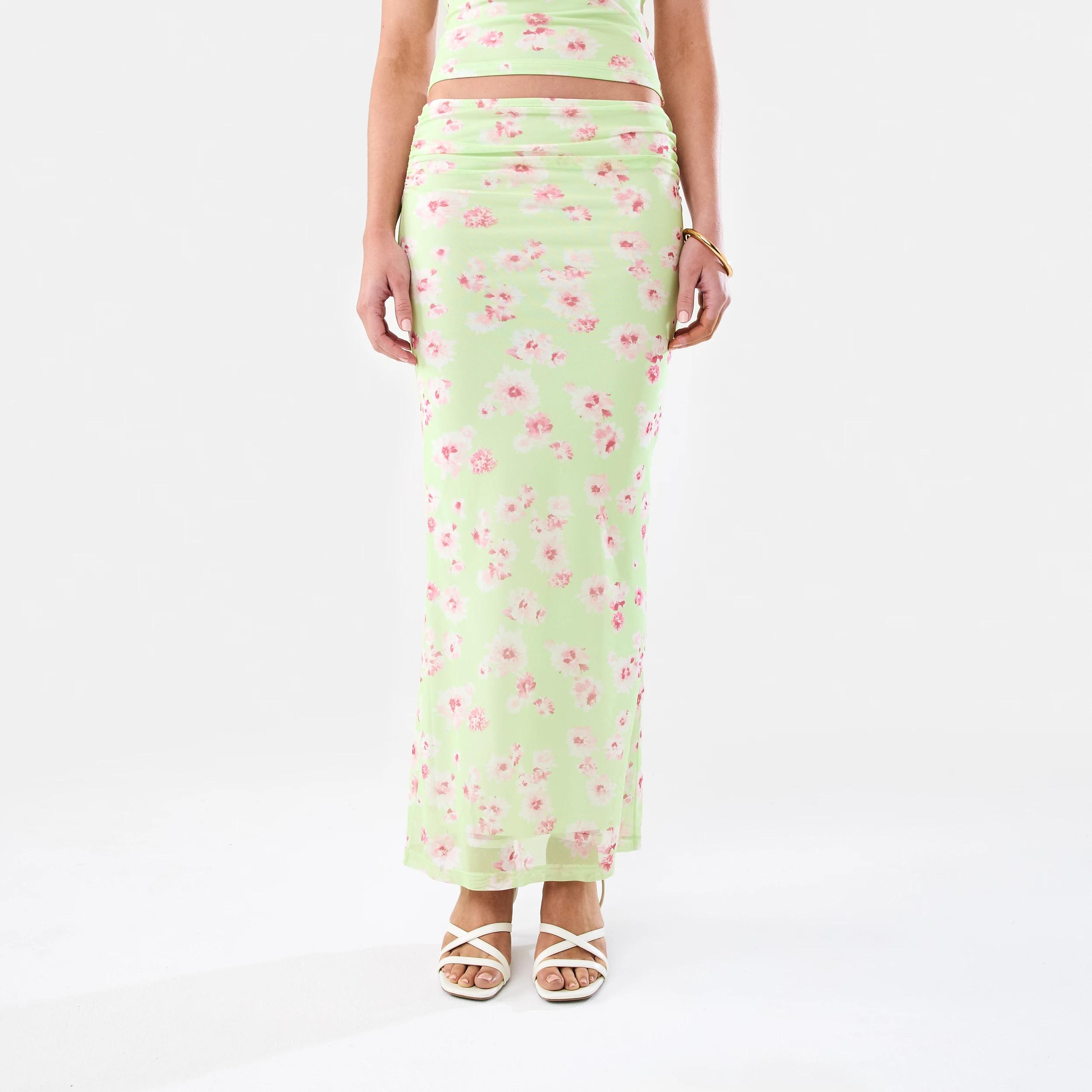 1 Mesh Maxi Skirt Lime Flwer, 1 of 6