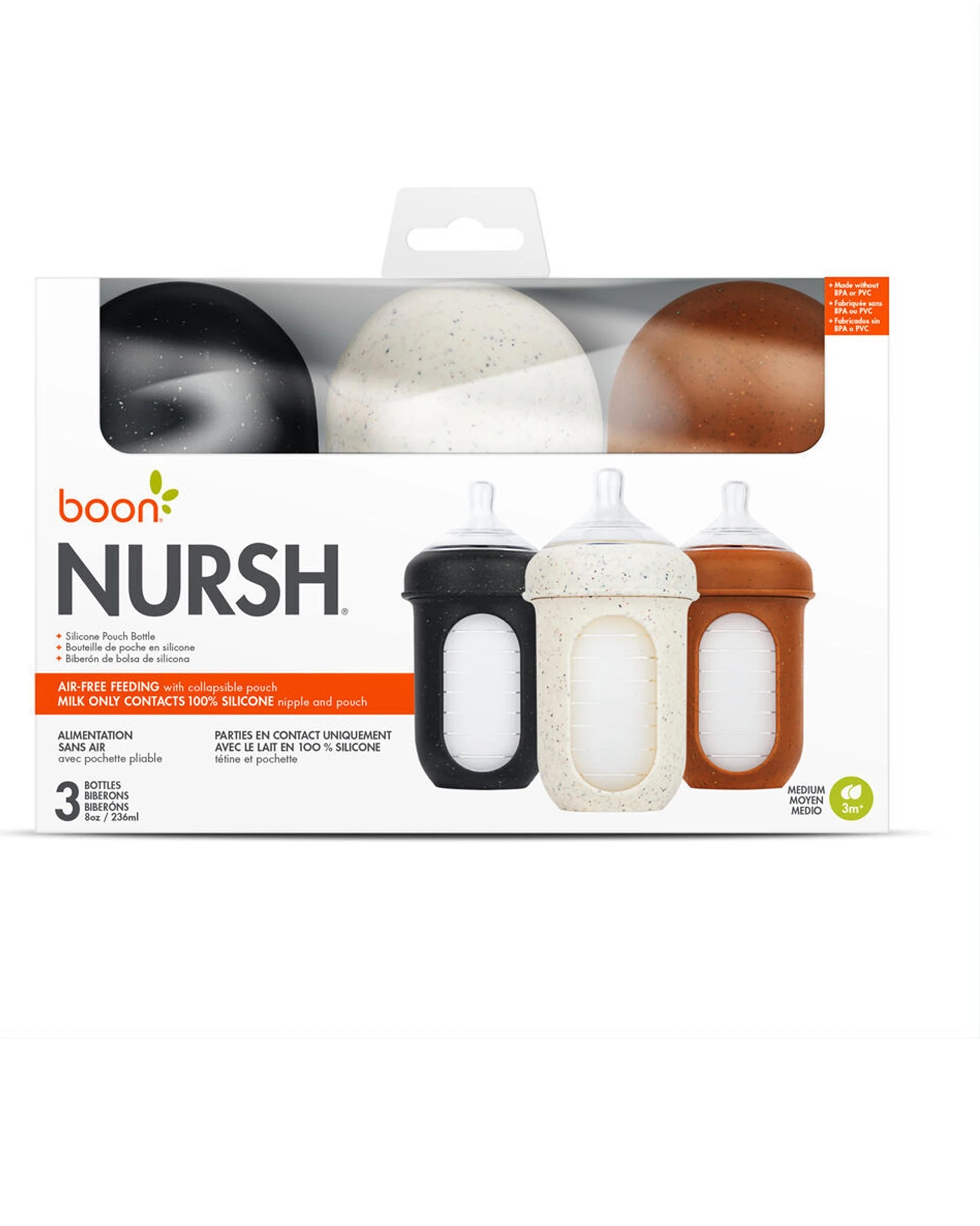 6 Boon 2x 3pc Nursh Collapsible Silicone Baby Bottle Speckle 237ml - Multi, 6 of 8