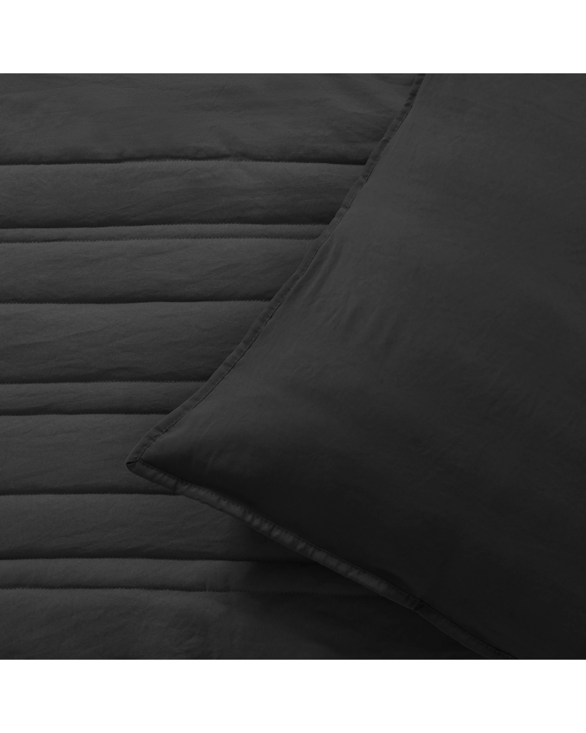 3 Dreamaker Superfine Washed Microfibre Stripe Quilted Coverlet Set - Super King Bed - Black, 3 of 7