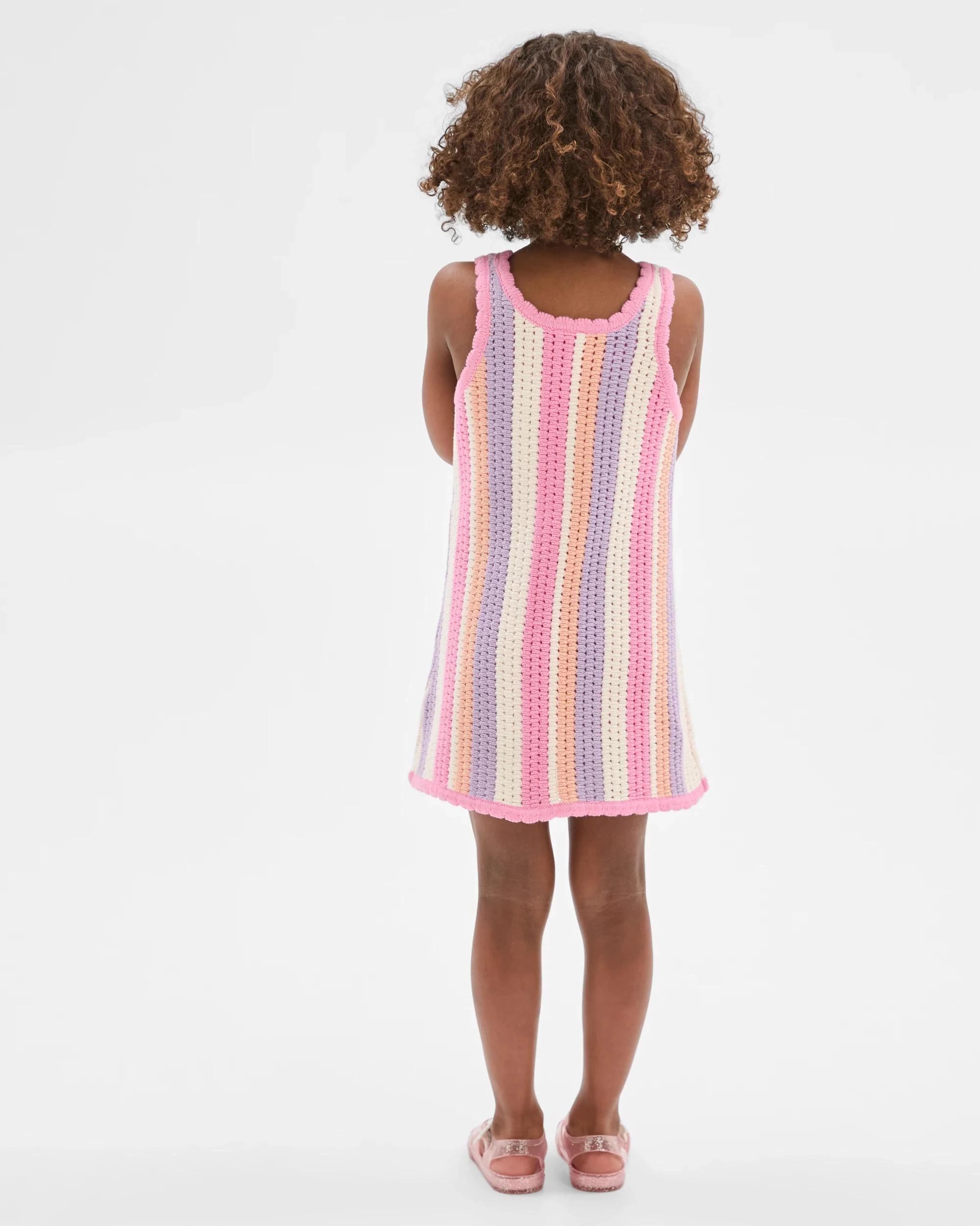 4 Target Kids Australian Cotton Blend Fashion Crochet Knit Dress MULTI STRIPE RAINBOW, 4 of 7