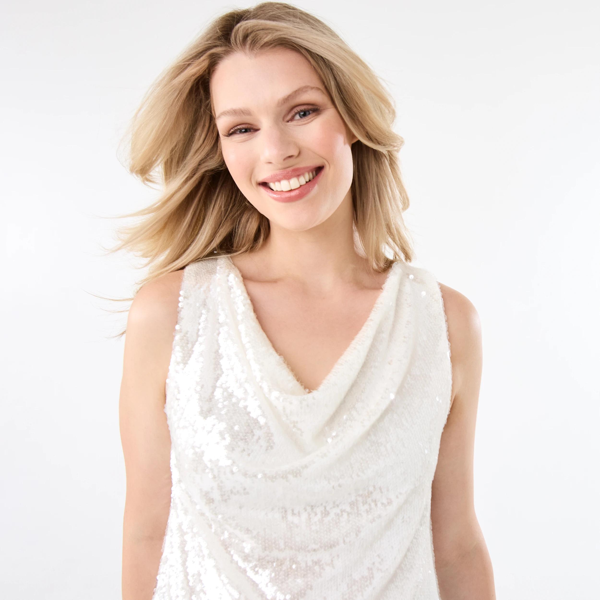 5 Sleeveless Sequin Cowl Neck Top White, 5 of 6