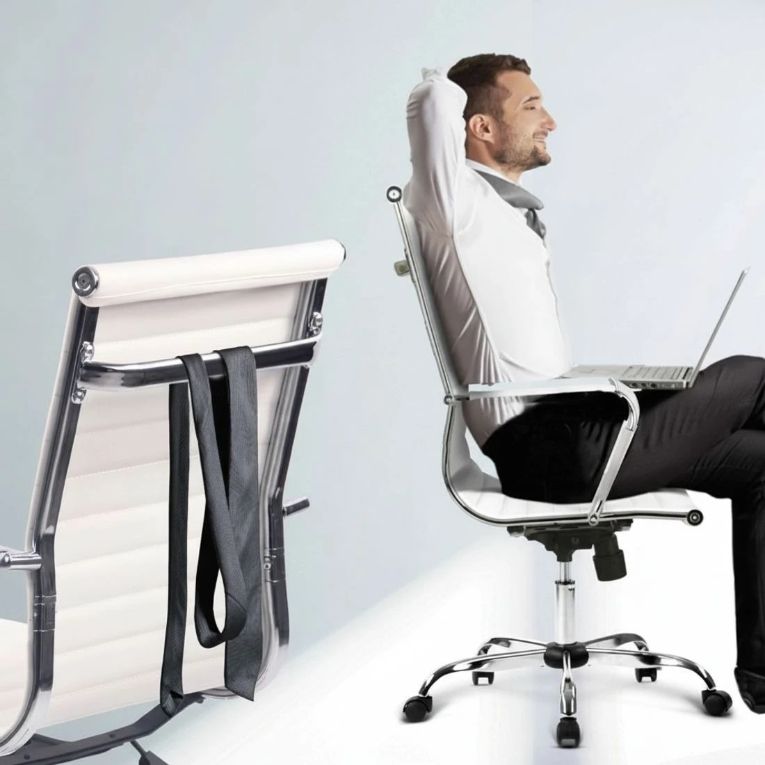 4 Artiss Office Chair Conference Chairs PU Leather High Back - White, 4 of 5