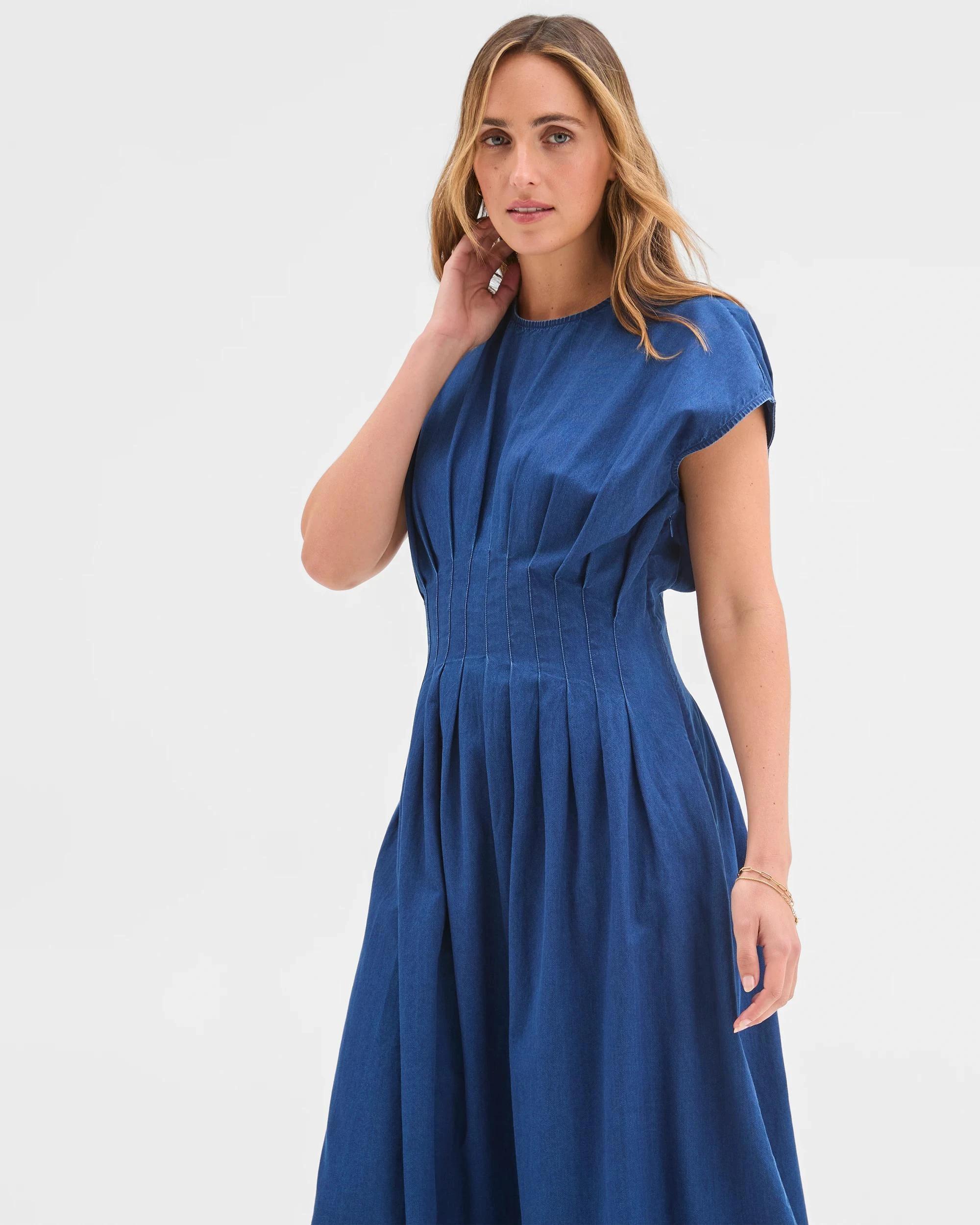 5 Target Woman Australian Cotton Darted Midi Dress CHAMBRAY, 5 of 6