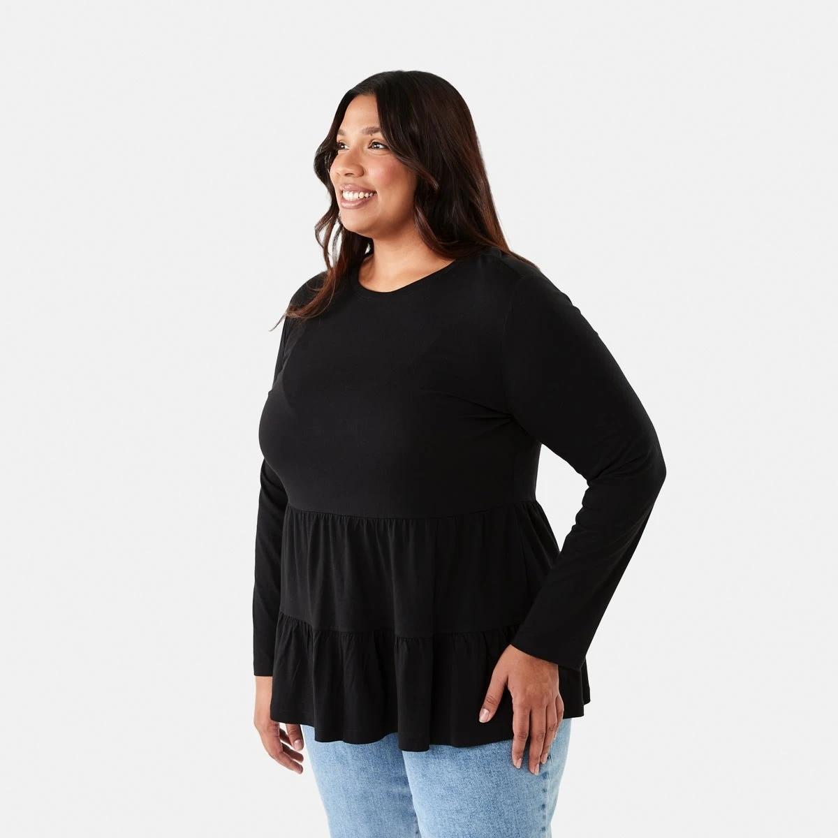 2 Curve Long Sleeve Smock Top Black, 2 of 6