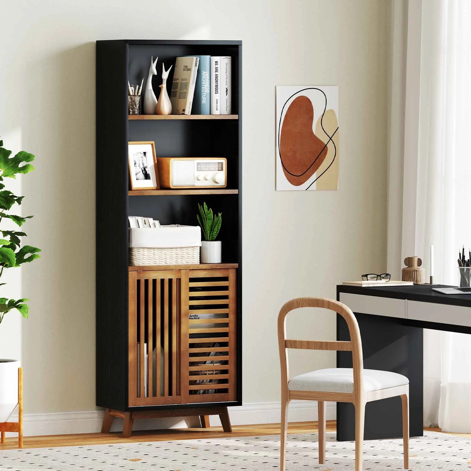 4 Costway 5-Tier Bookshelf 180cm Bookcase w/Adjustable Shelf Wood Display Cabinet Storage Organiser - Black, 4 of 4