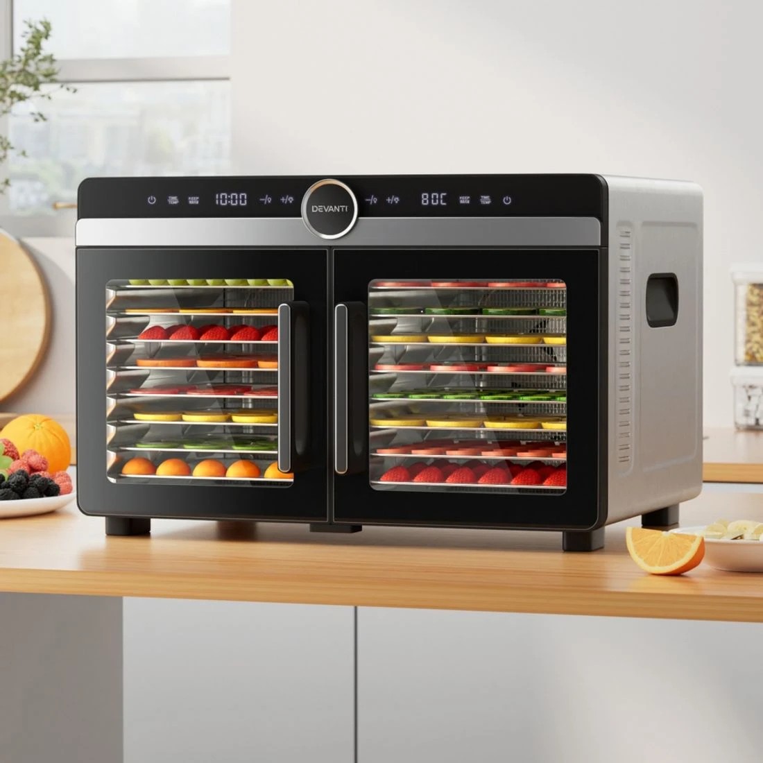 3 Devanti 16 Trays Food Dehydrator Dual-Zone Stainless Steel
 - silver, 3 of 3