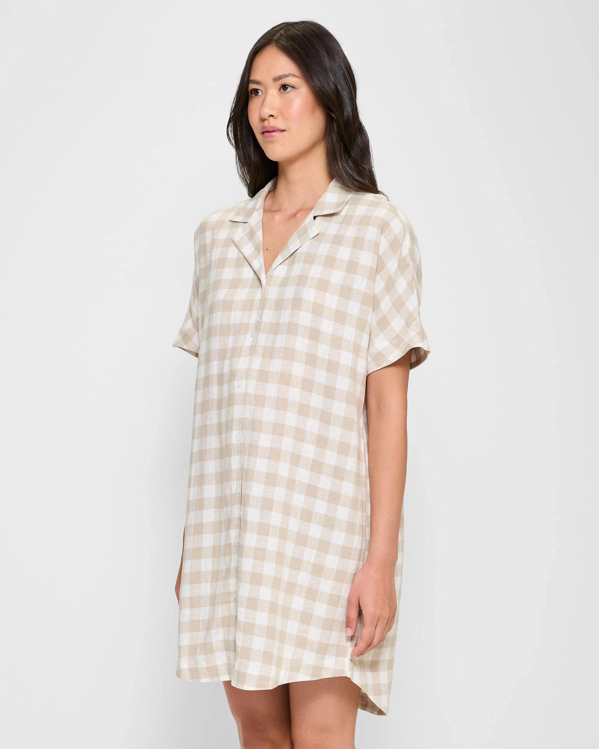 4 Target Woman Womens Linen Blend Sleep Nightie NEUTRAL GINGHAM, 4 of 5