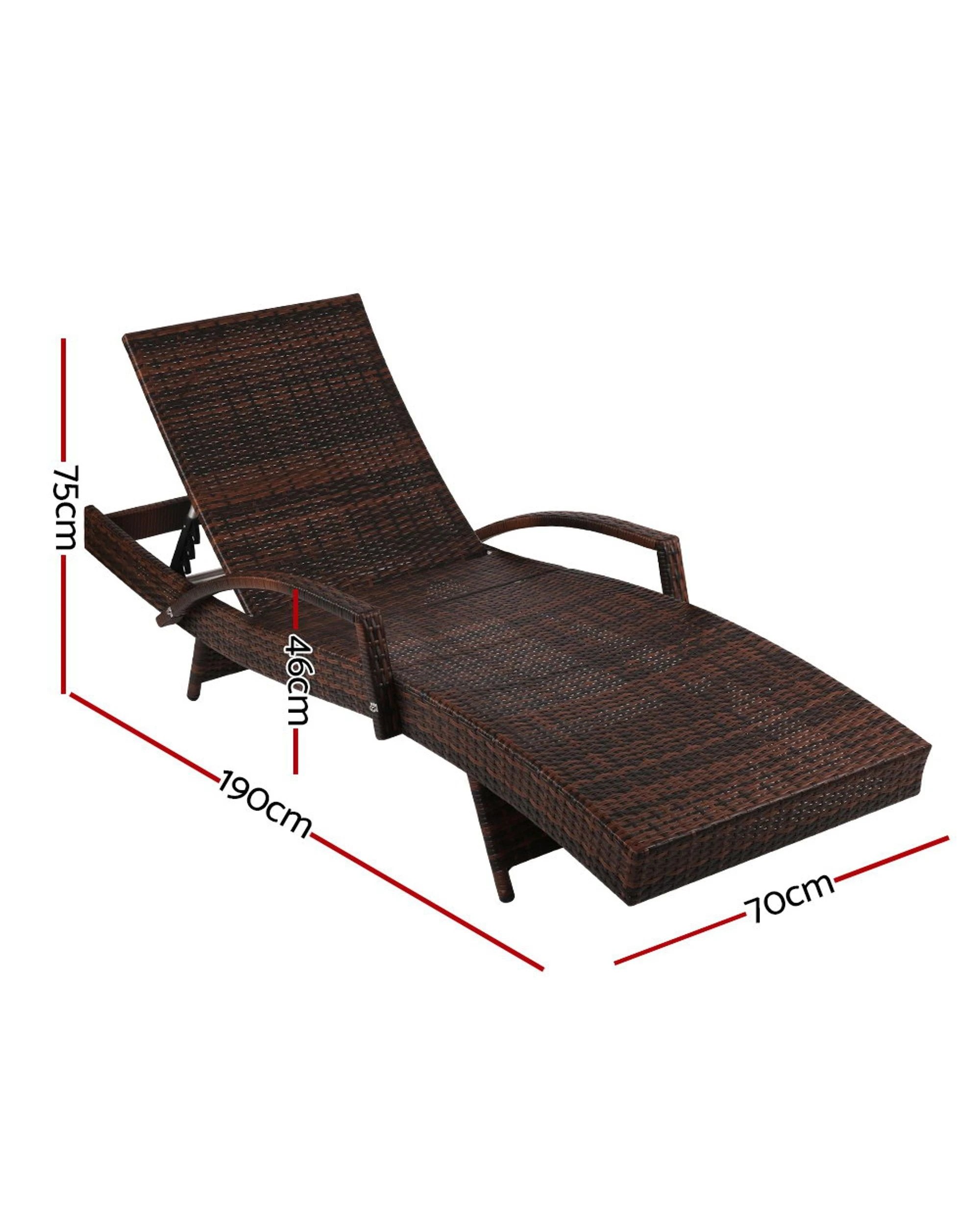 2 Gardeon 2PC Sun Lounge Wicker Lounger Outdoor Furniture Beach Chair Patio Adju Cushion - Brown, 2 of 8