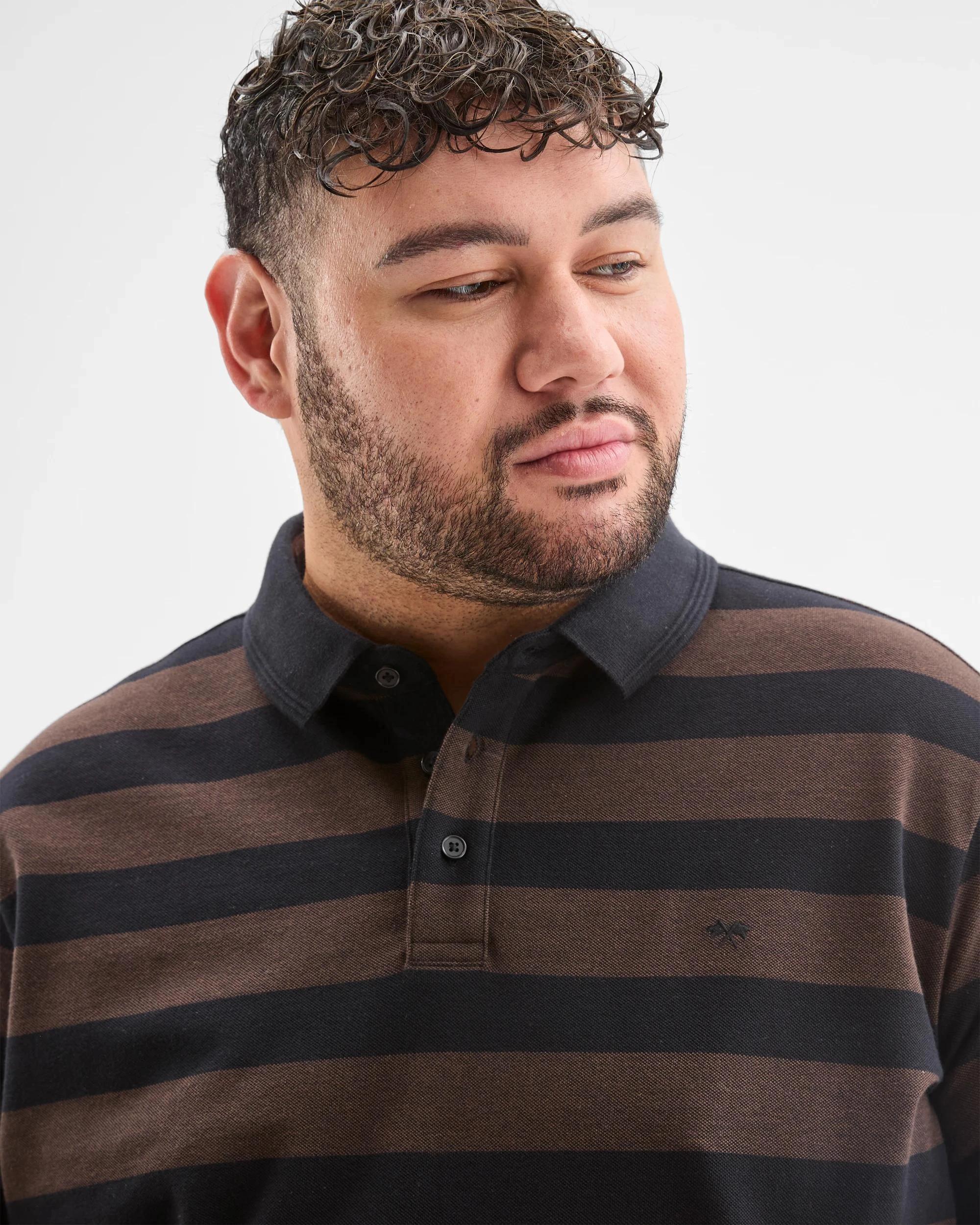 3 Target Plus Size Australian Cotton Birdseye Stripe Polo Top CHOC, 3 of 7