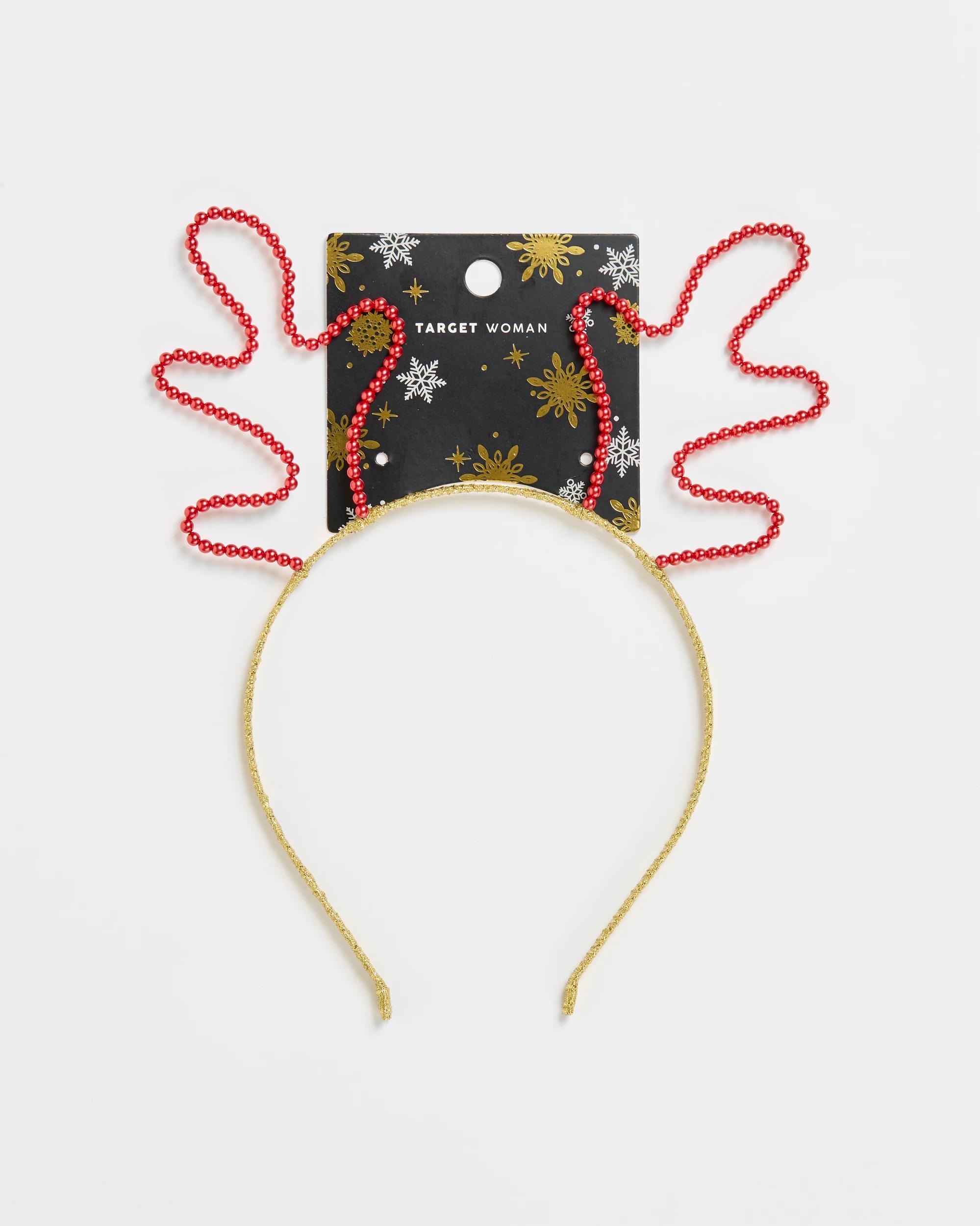 2 Target Christmas Beaded Reindeer Headband RED, 2 of 3
