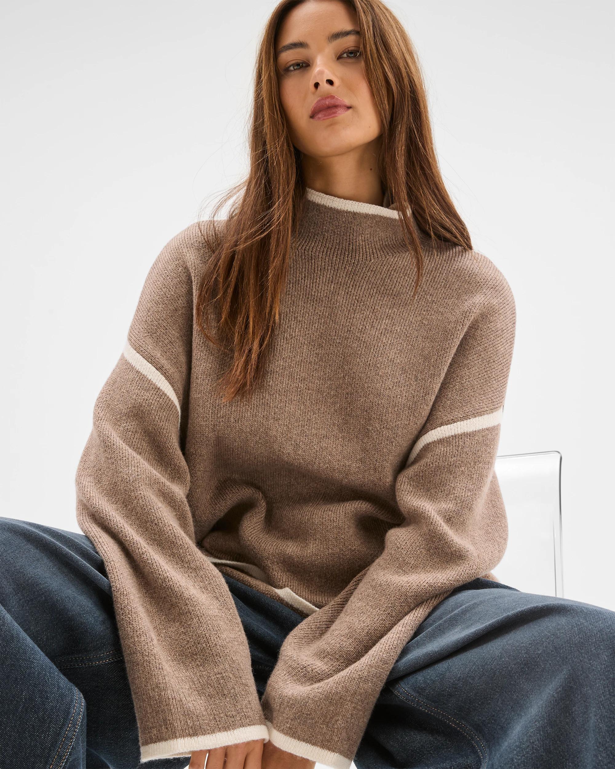 4 Lily Loves High Neck Contrast Jumper CACAO MARLE, 4 of 5