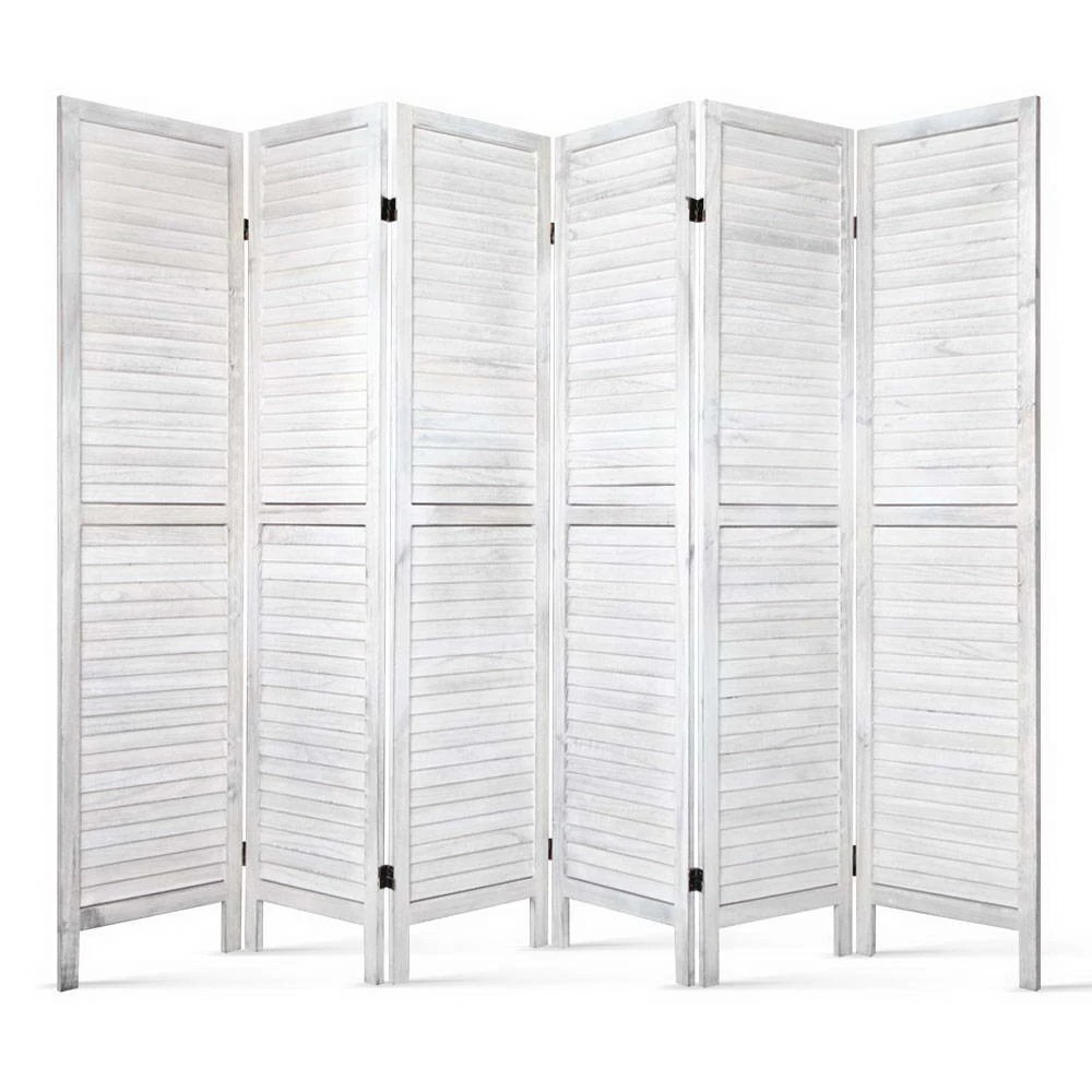 1 Artiss 6 Panel Room Divider Screen 245x170cm Louver - White, 1 of 8
