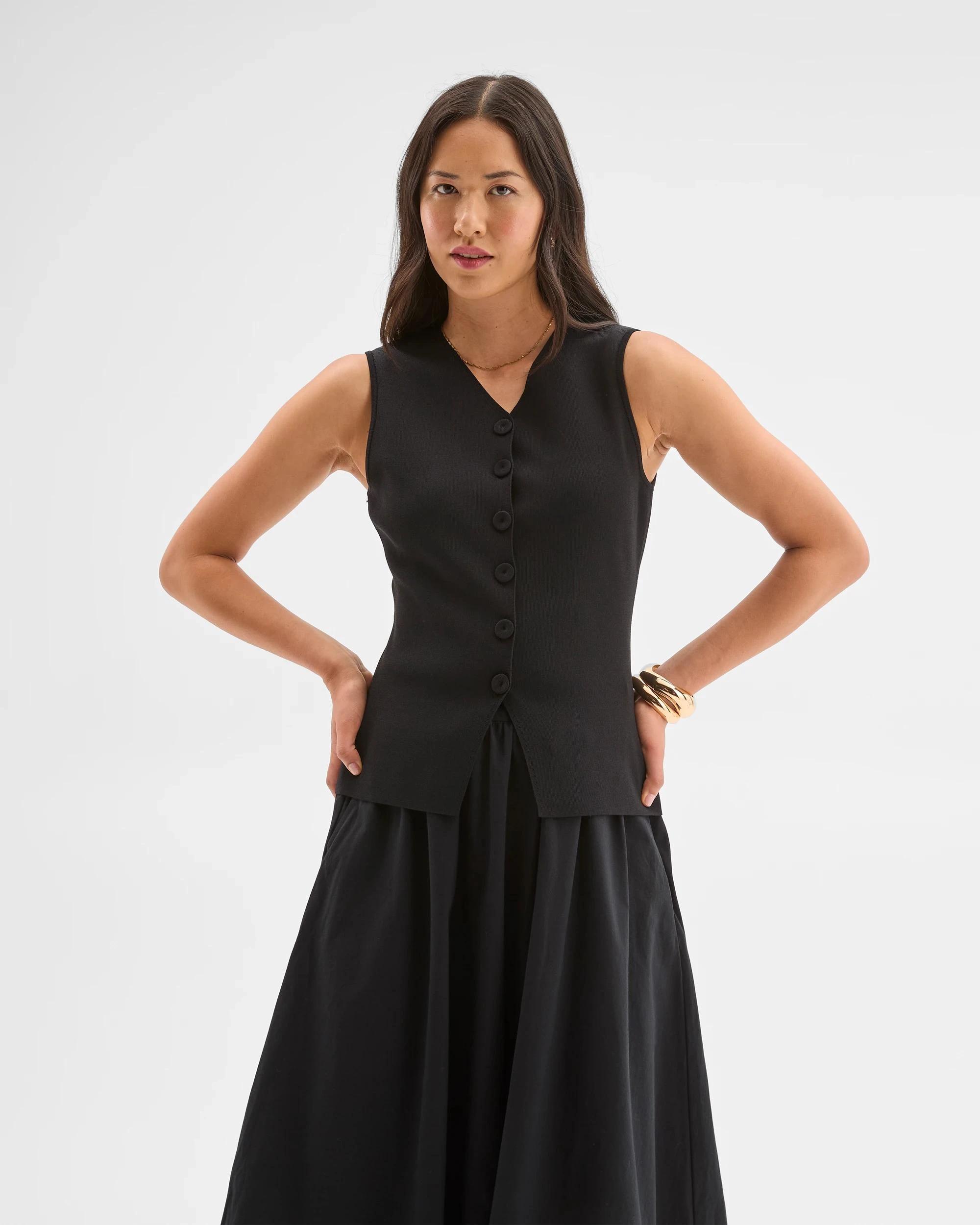 5 Preview Sleeveless Crepe Knit Vest BLACK, 5 of 9