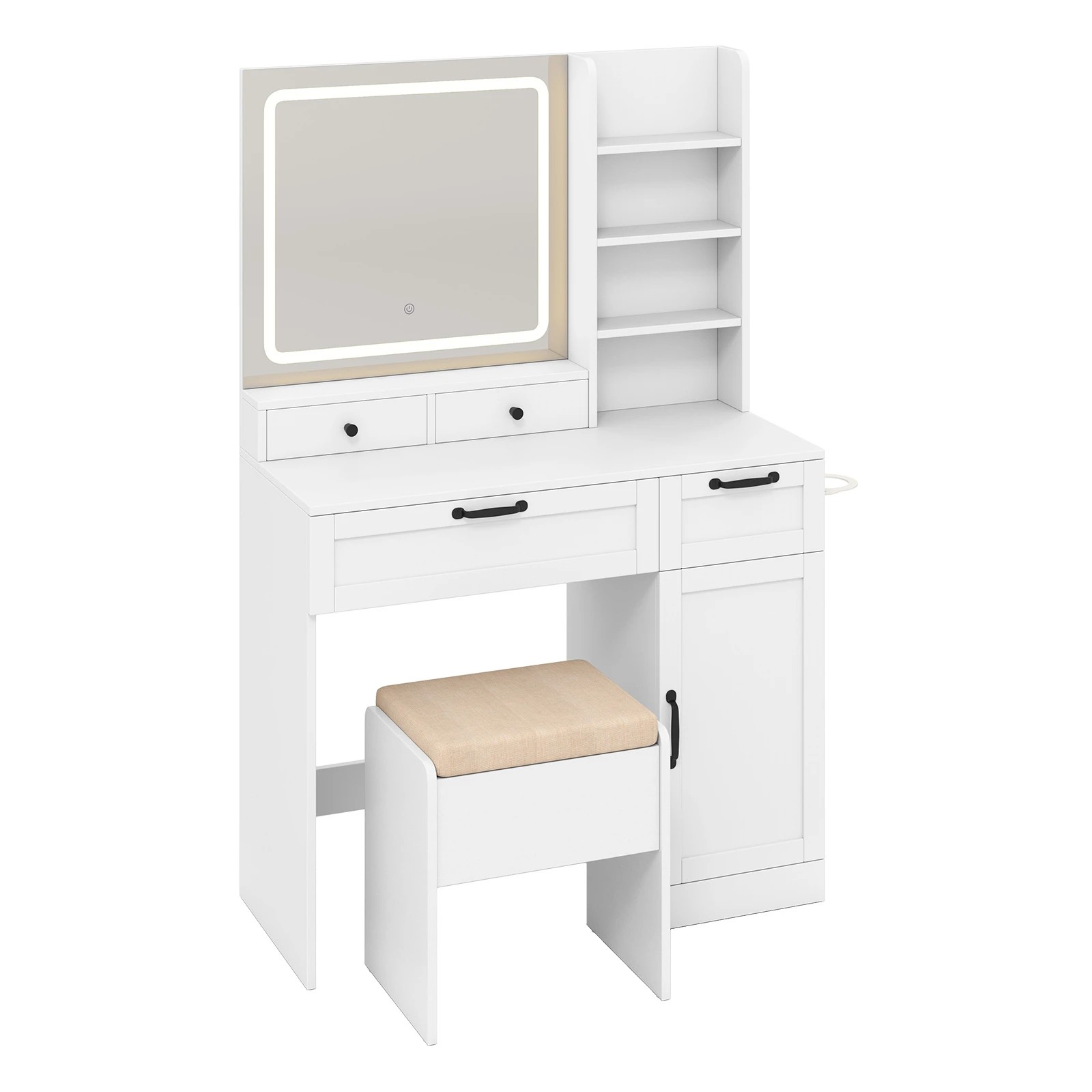 1 Costway 3-Color LEDs Dressing Vanity Set w/Charging Station & Under Seat Storage Space, 1 of 5