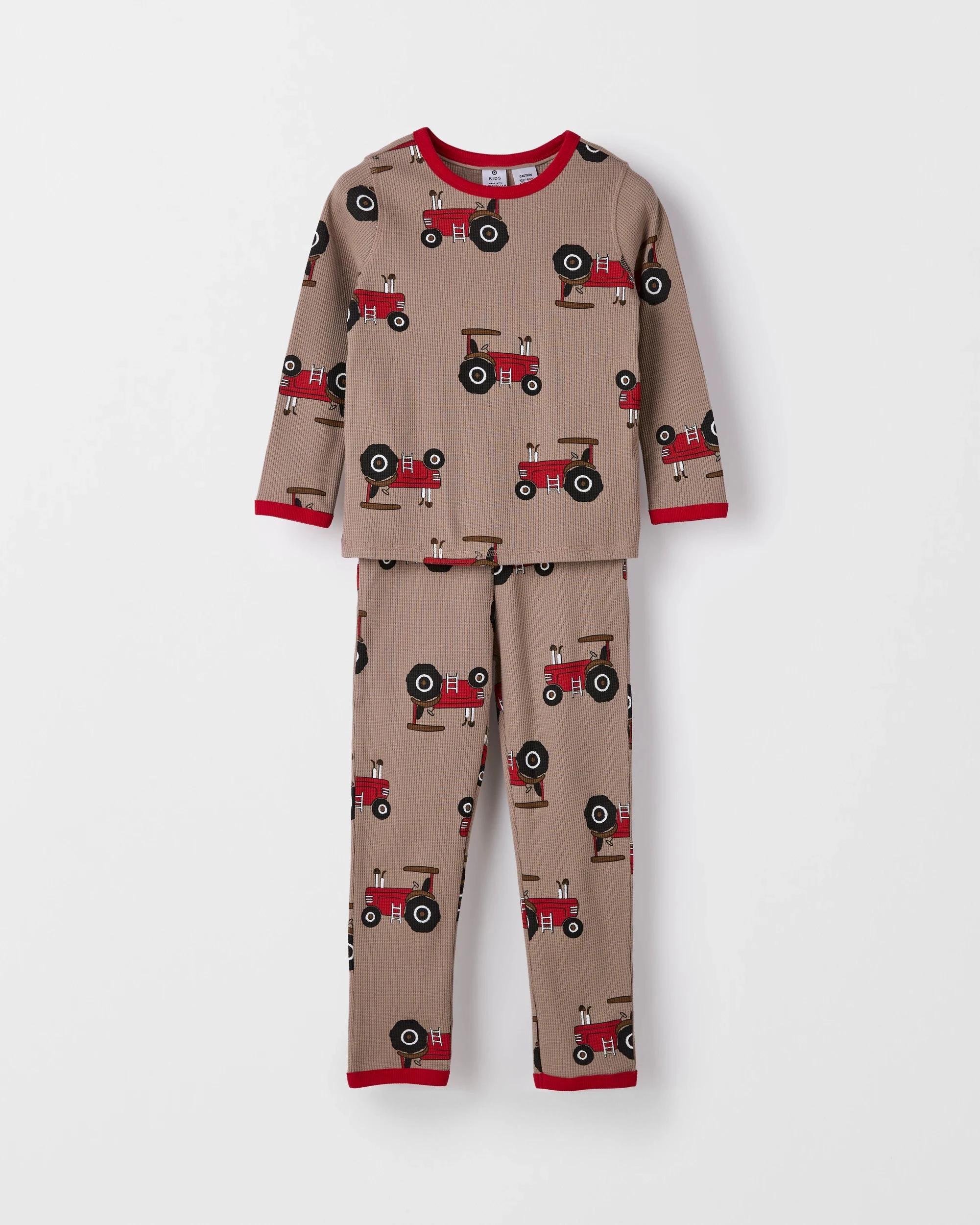 1 Target Kids Australian Cotton Younger Boys Waffle Pyjama Set TRACTOR, 1 of 3