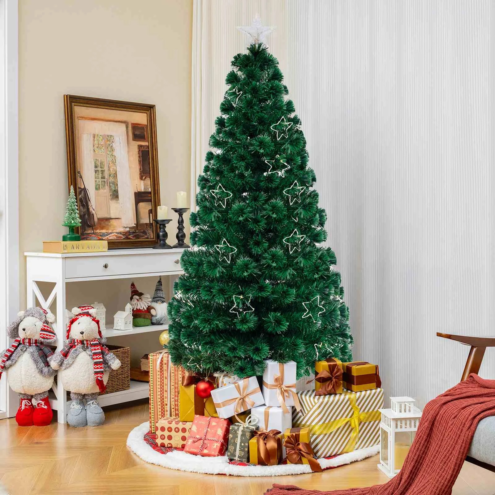 2 Costway 1.8M Optical Fiber Christmas Tree w/Star String Lights Pre-Lit Artificial Xmas Party Tree, 2 of 2
