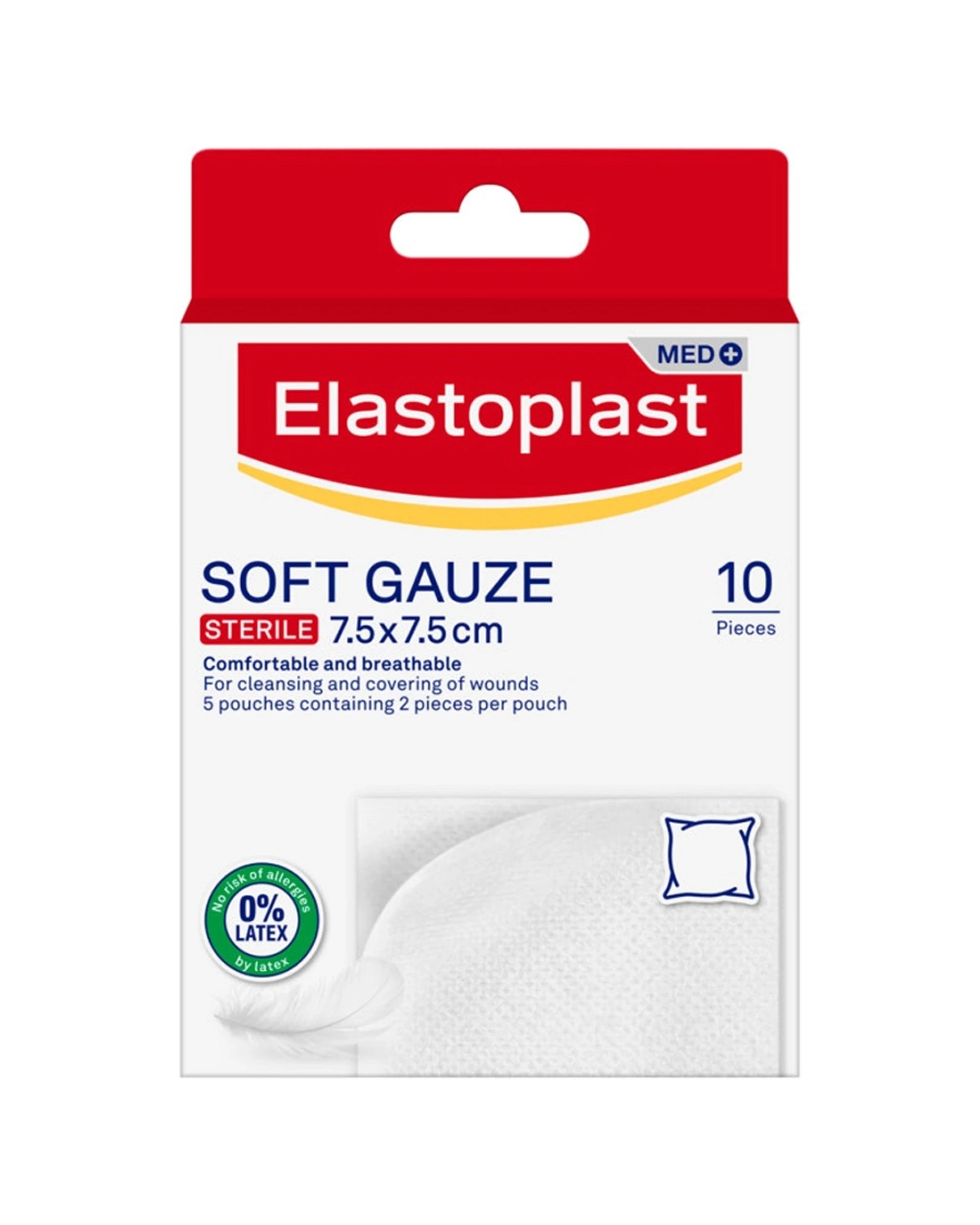 2 Elastoplast Soft Gauze 7.5cm x 7.5cm 10 Pack - White, 2 of 3