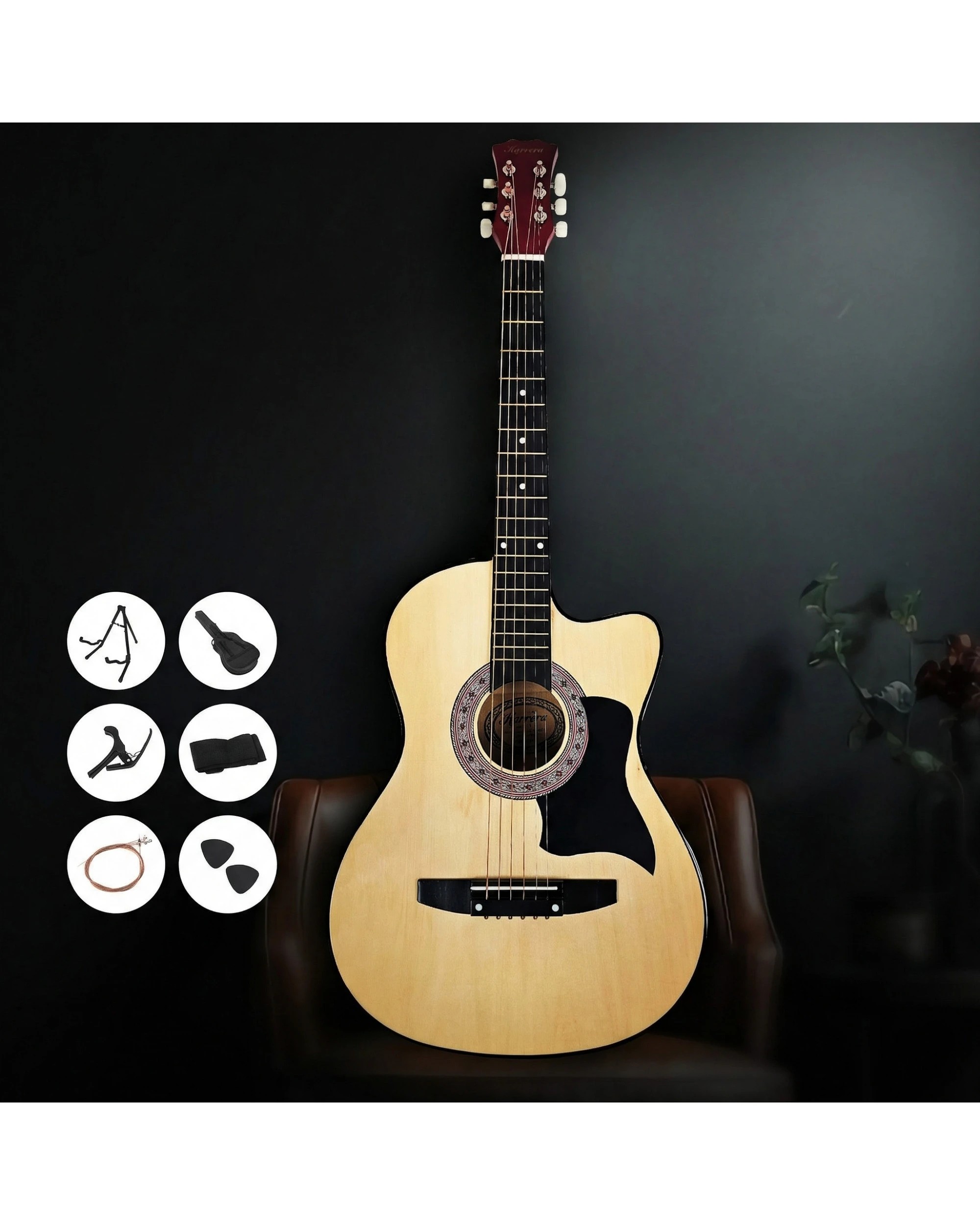 5 Karrera 38in Pro Cutaway Acoustic Guitar with Guitar Bag - Natural, 5 of 9