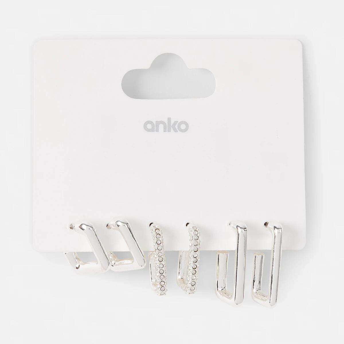 5 3 Pack Square Hoop Earrings - Silver Tone Silver, 5 of 5