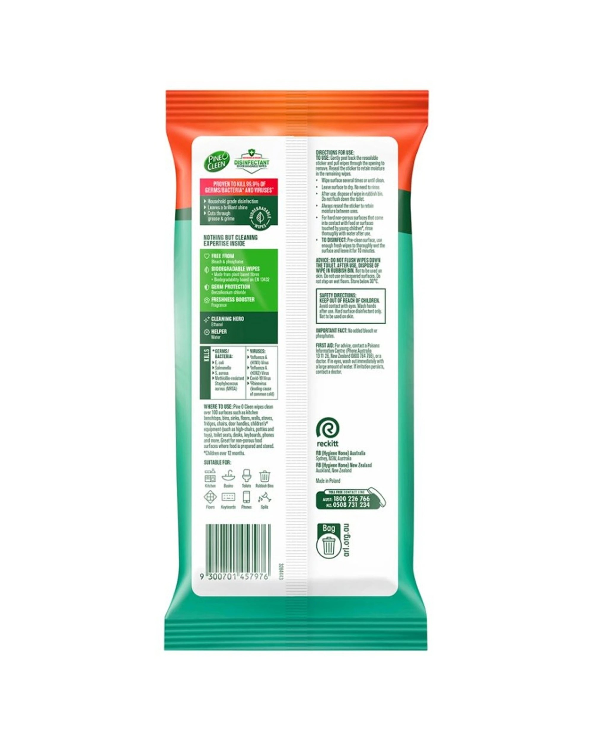 2 Pine O Cleen 4x 110pc Pack Household Grade Disinfectant Wipes Eucalyptus - Multi, 2 of 2