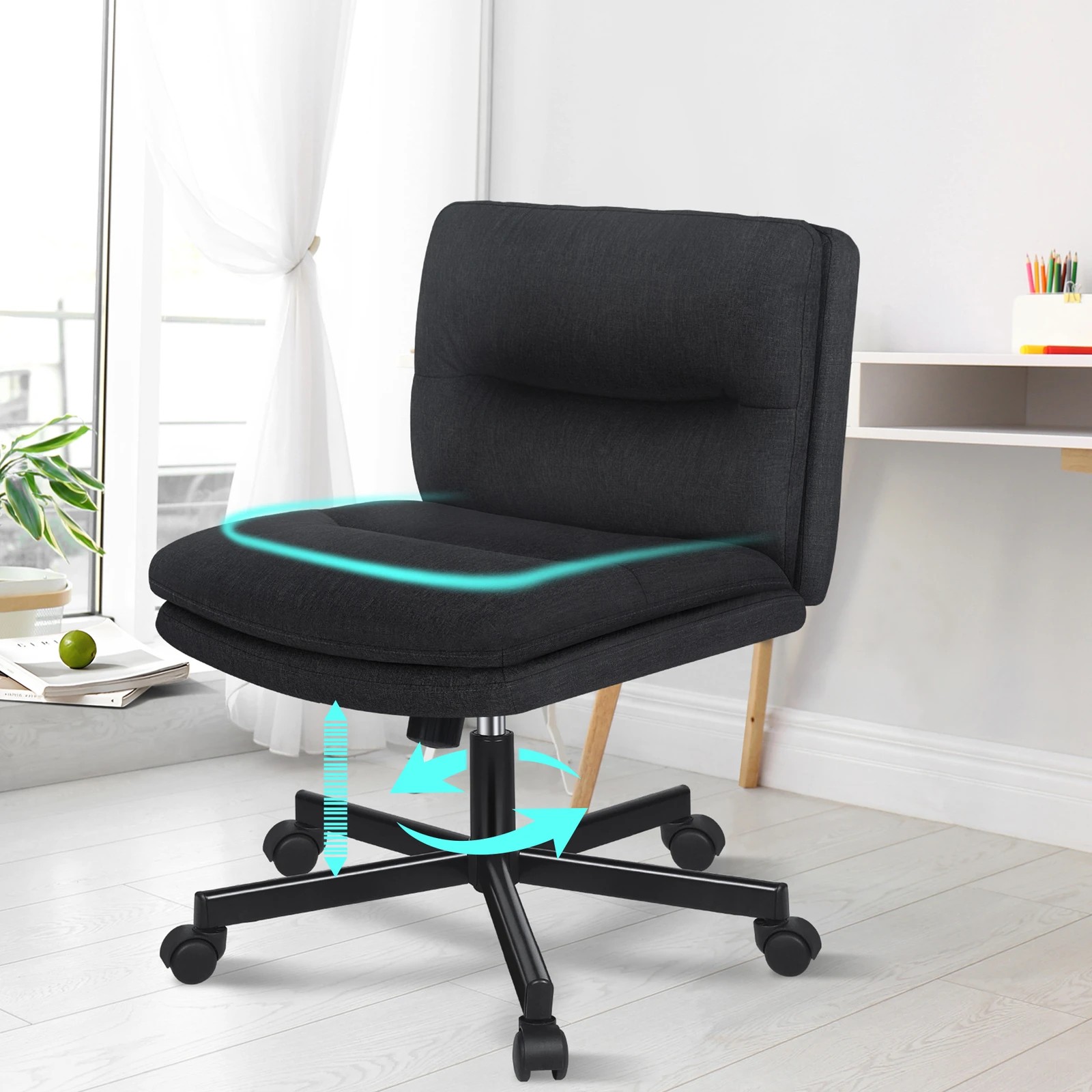 2 Alfordson Desk Chair Office Computer Armless Wide Seat Mid Back Fabric - Black, 2 of 7