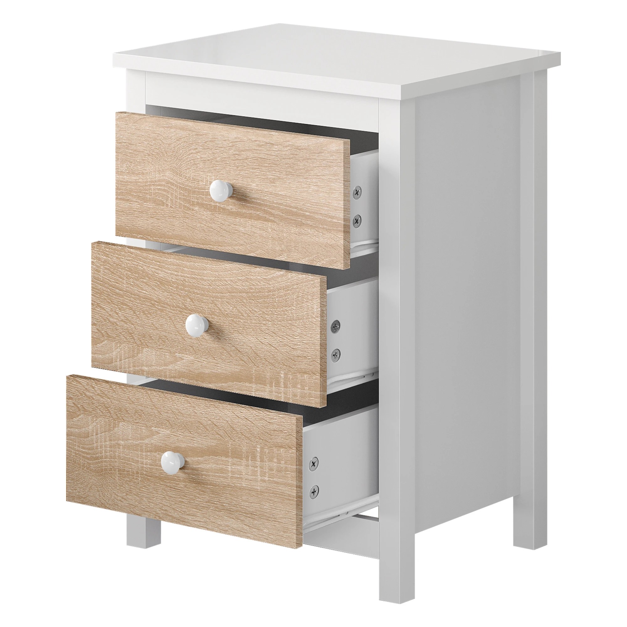 3 Alfordson Bedside Table Hamptons Nightstand Storage Side End 3 Drawers Oak, 3 of 10