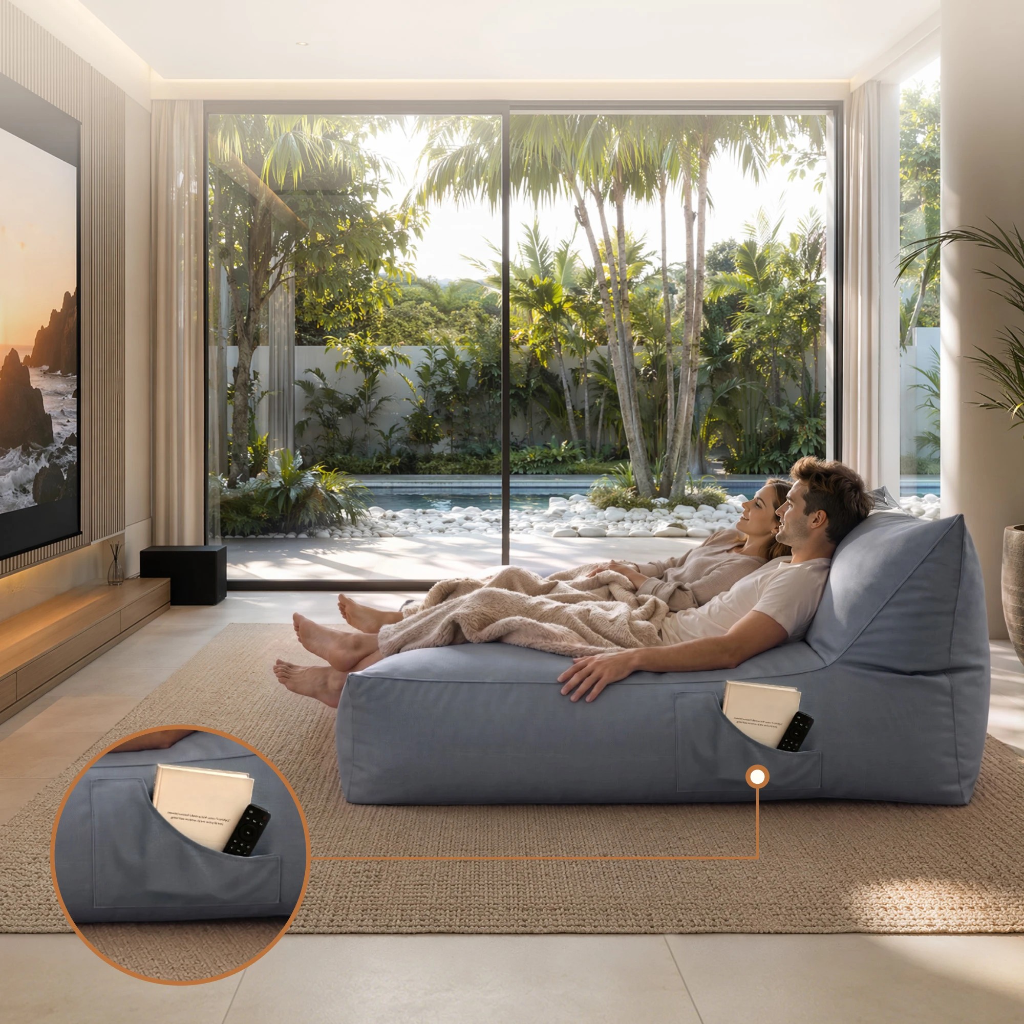 9 Artiss Outdoor Bean Bag Chair Cover No Filler 2 Seater Beanbag Lounge Cover Waterproof - Grey, 9 of 10