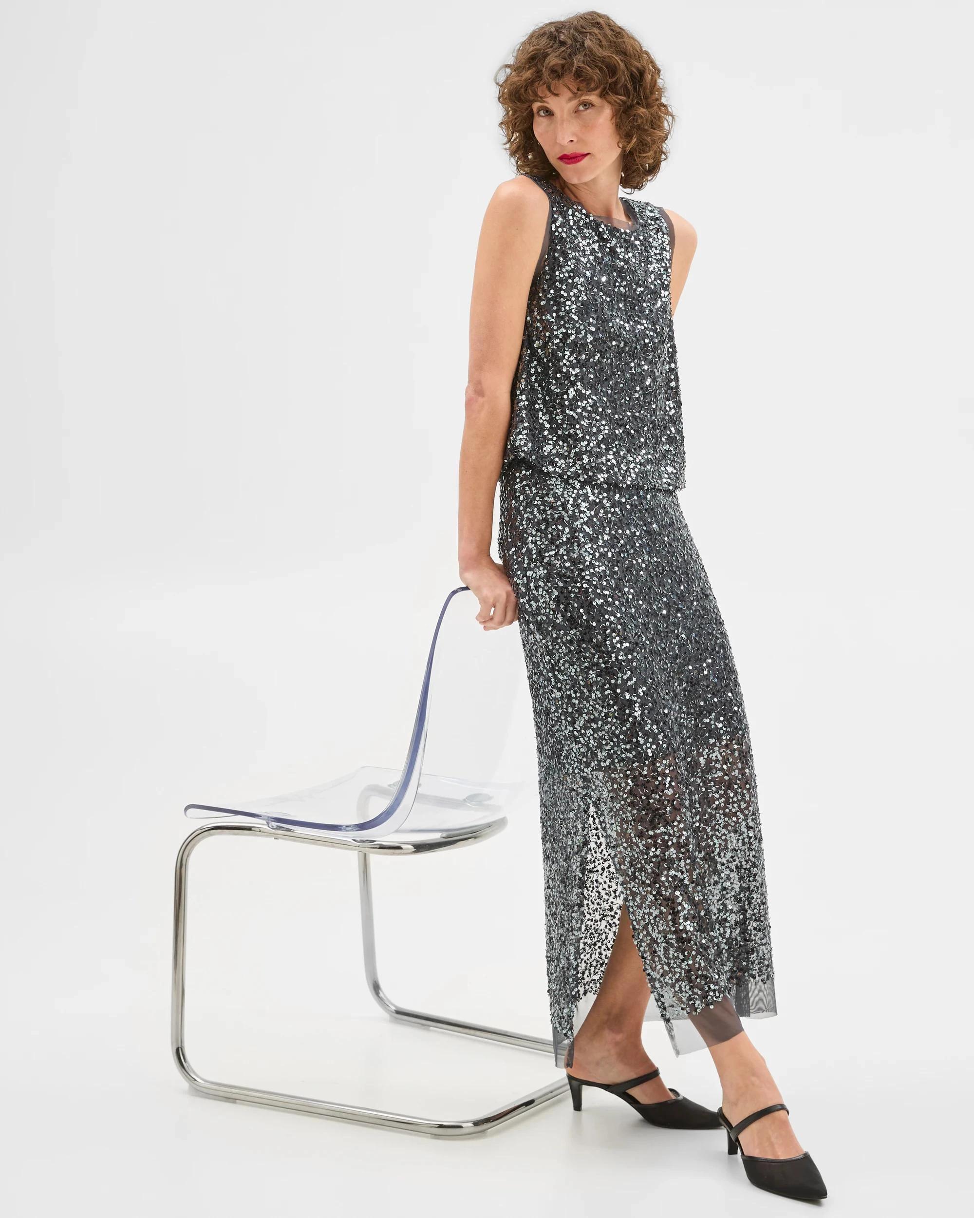 4 Sequin Pencil Skirt - Preview GUNMETAL, 4 of 10