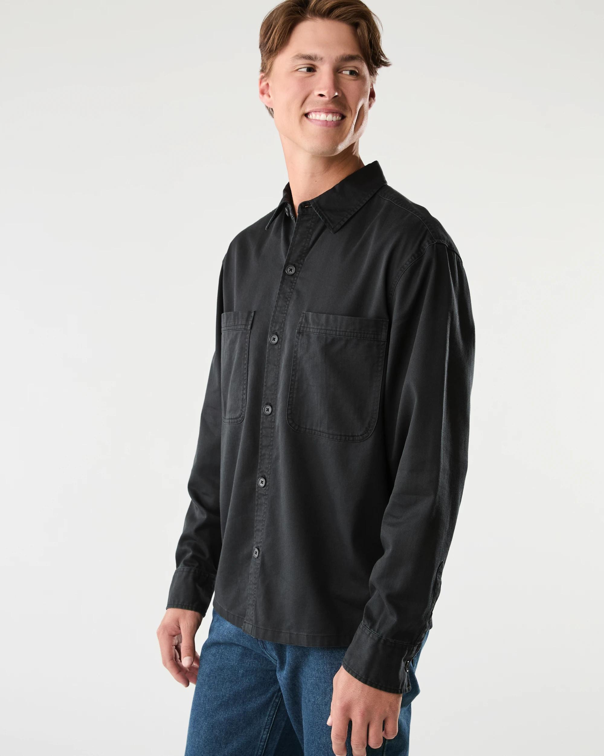 2 Long Sleeve Twill Overshirt Black, 2 of 7