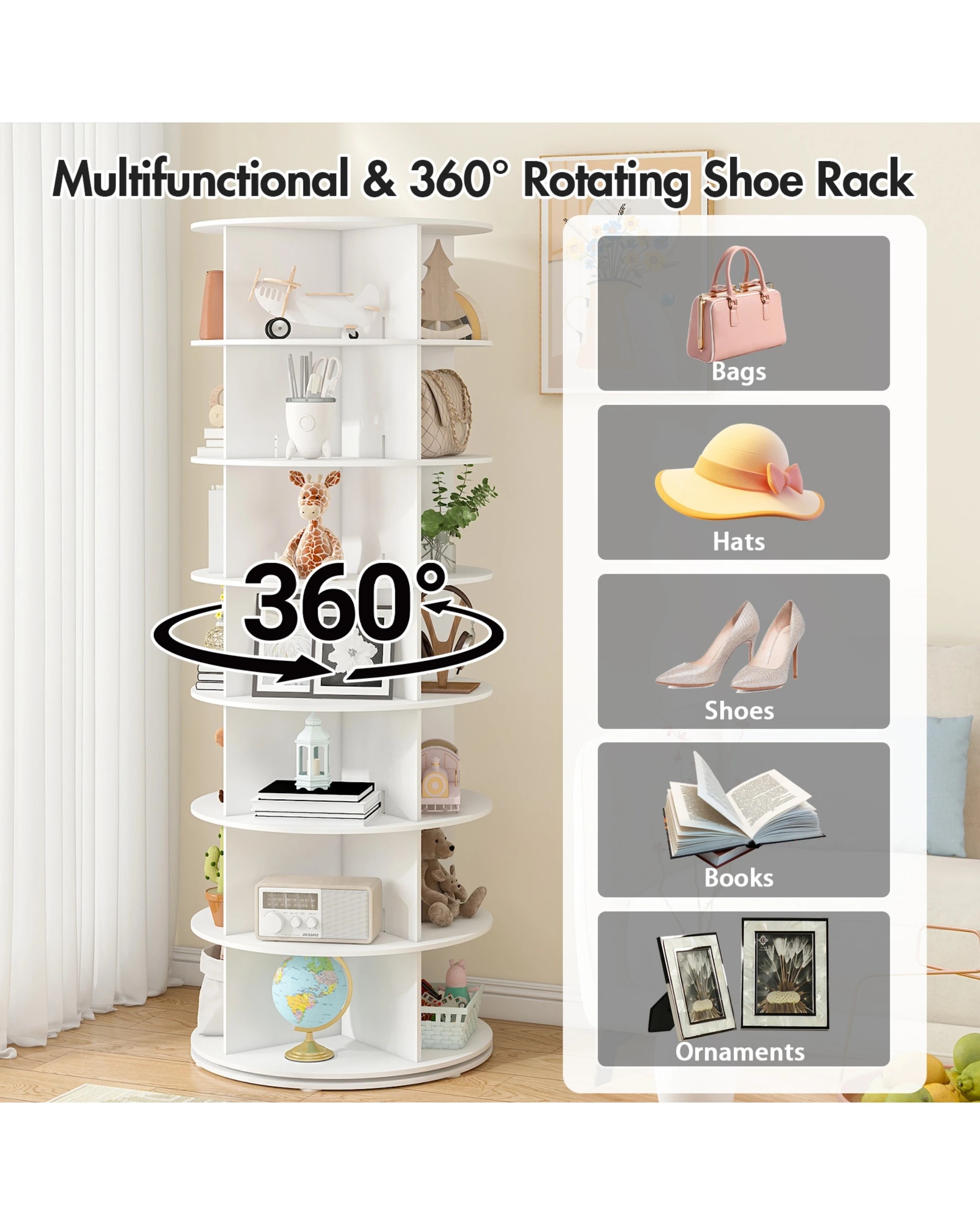 8 Advwin 7 Tier Rotating Shoe Rack Tower 360° Revolving Shoe Display Rack, 8 of 10