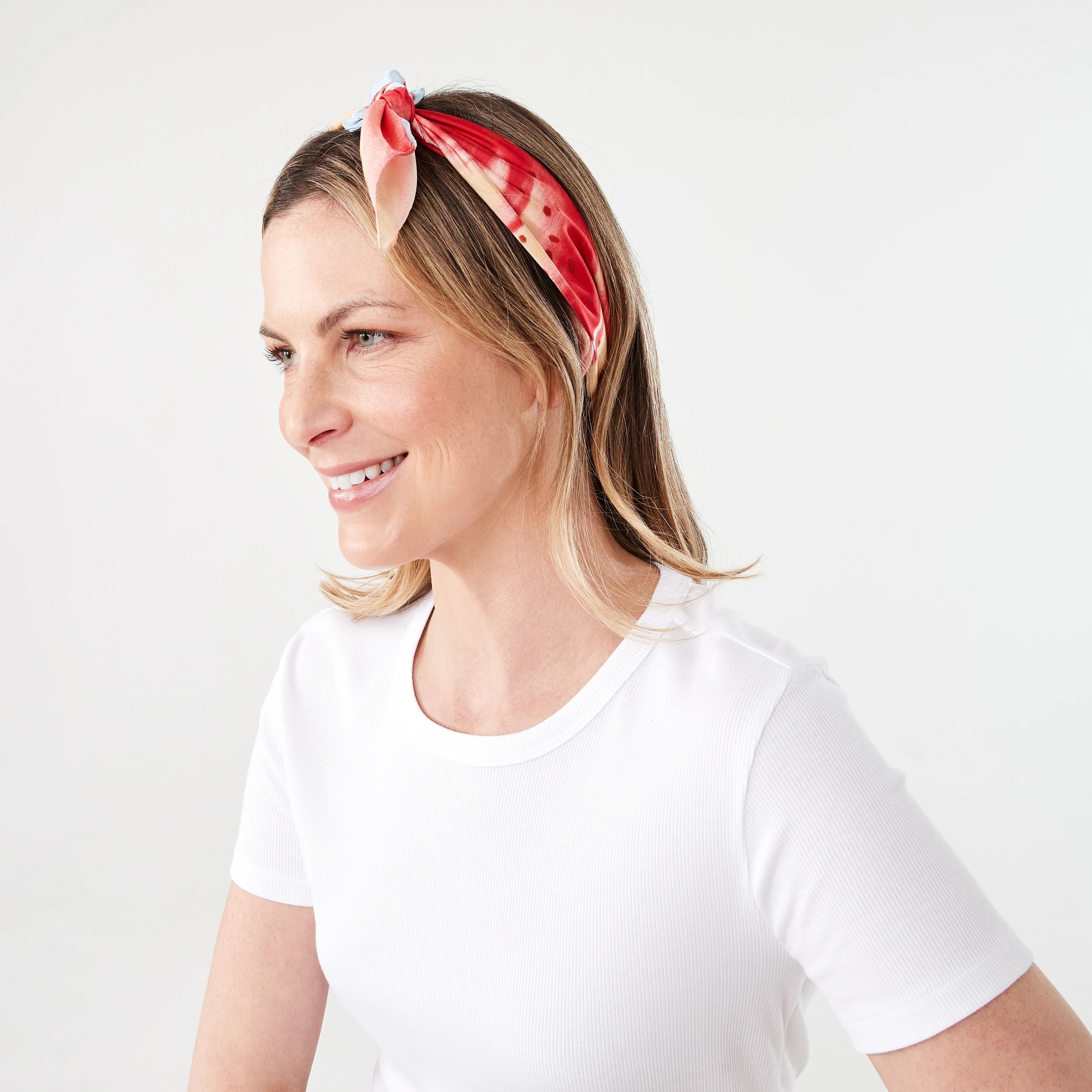 4 Oversize Floral Hair Scarf - Blue, Red and Gree, 4 of 5
