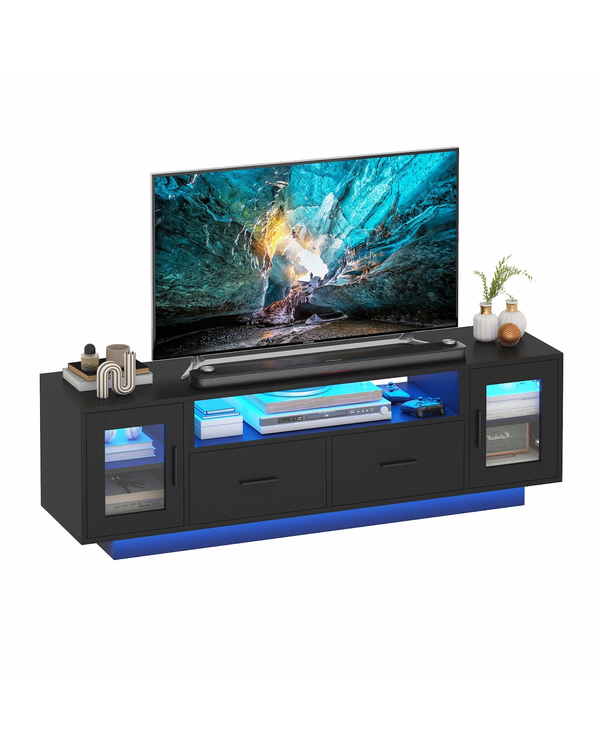 6 Advwin 140cm TV Cabinet LED Entertainment Unit Stand w/ Drawer & Door Media Console Table, 6 of 8