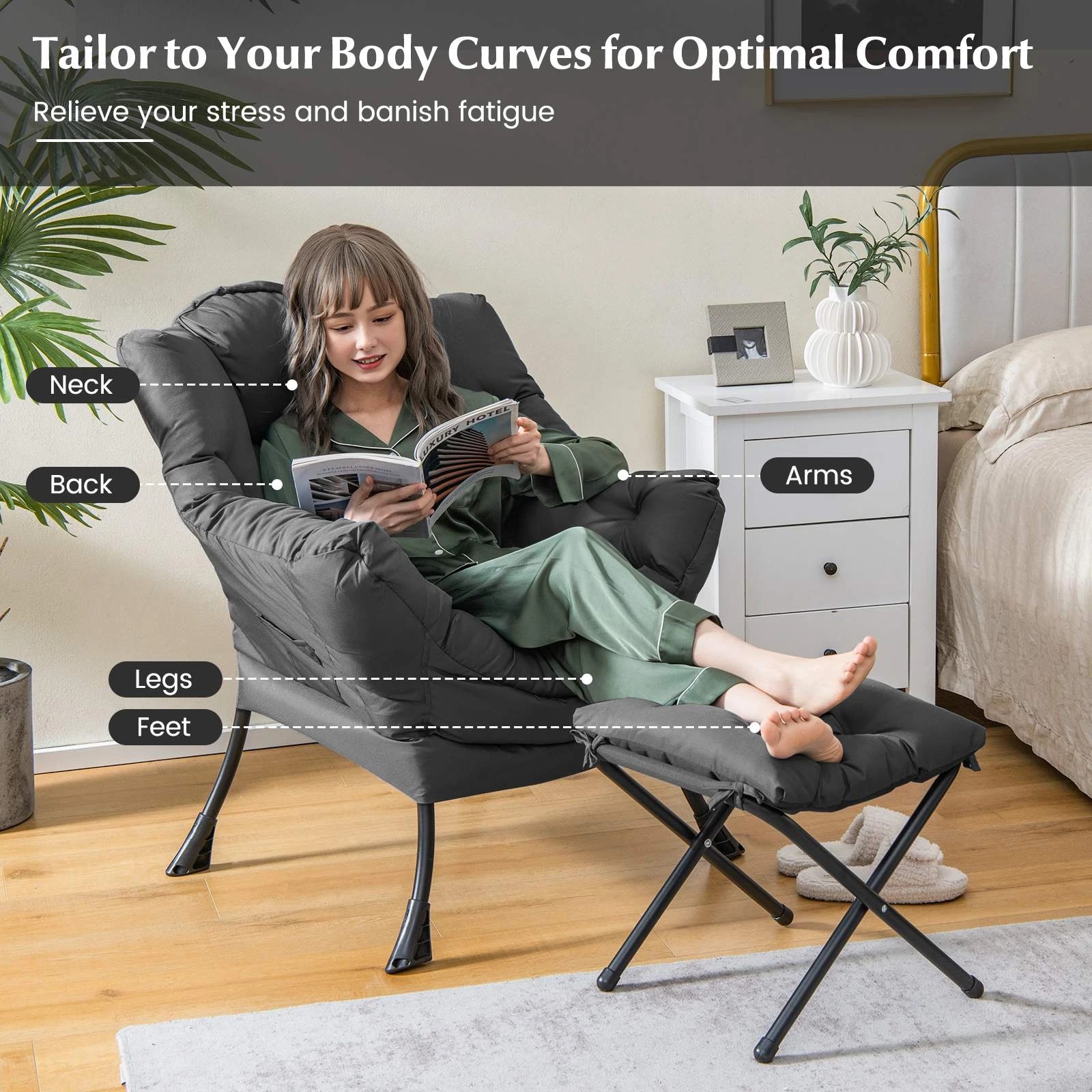 2 Costway Modern Armchair Lounge Chair Sofa Accent Chair w/Ottoman, 2 of 7