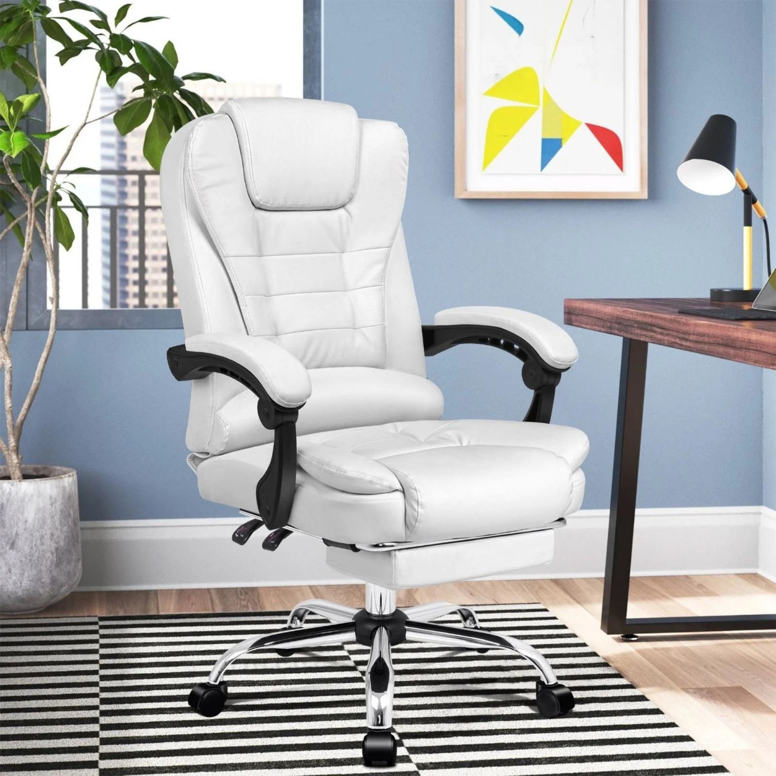 10 Alfordson Office Chair Executive Gaming Computer Racer PU Leather Seat Recliner - White, 10 of 10