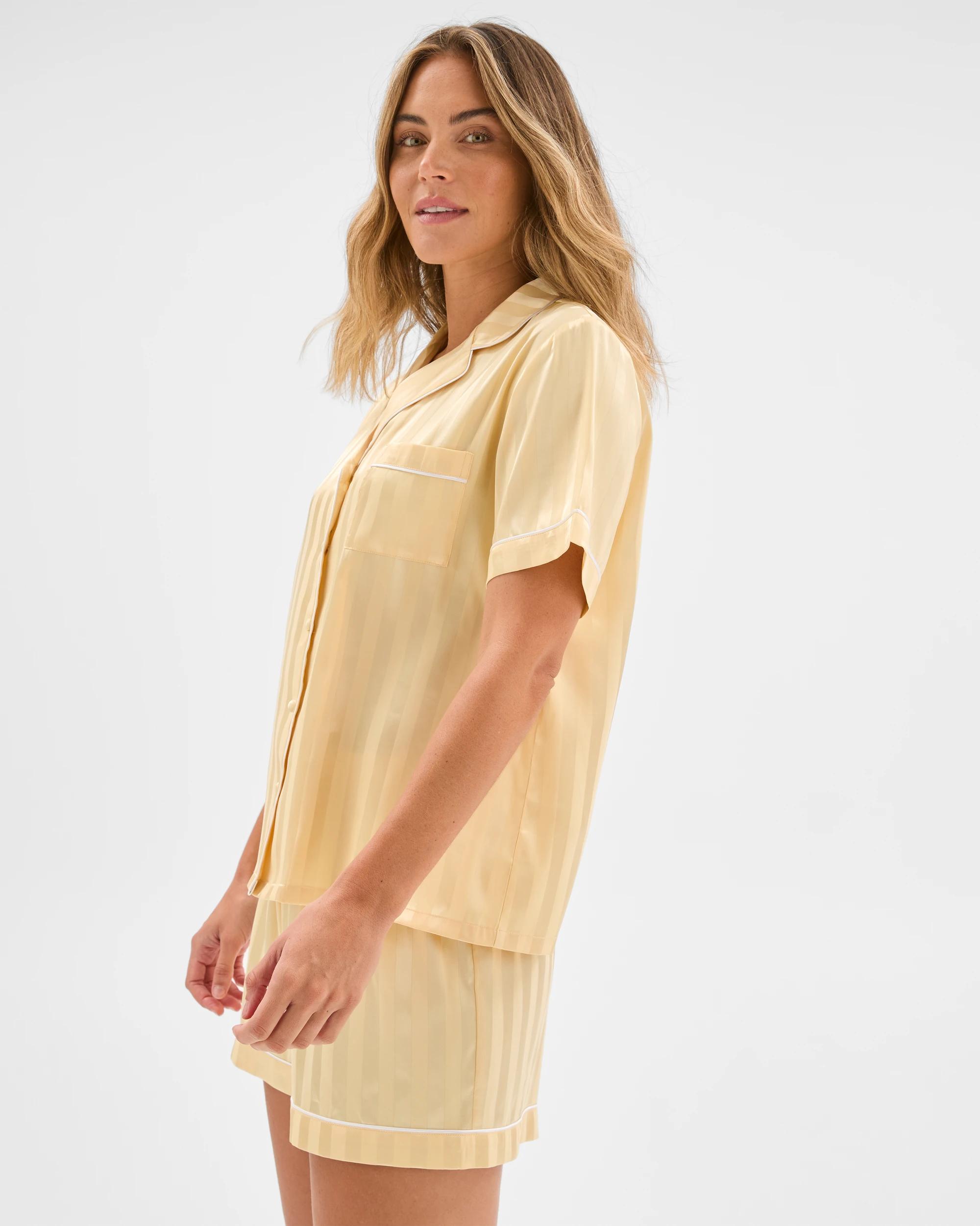 3 Target Stripe Satin Short Pyjama Set YELLOW, 3 of 6