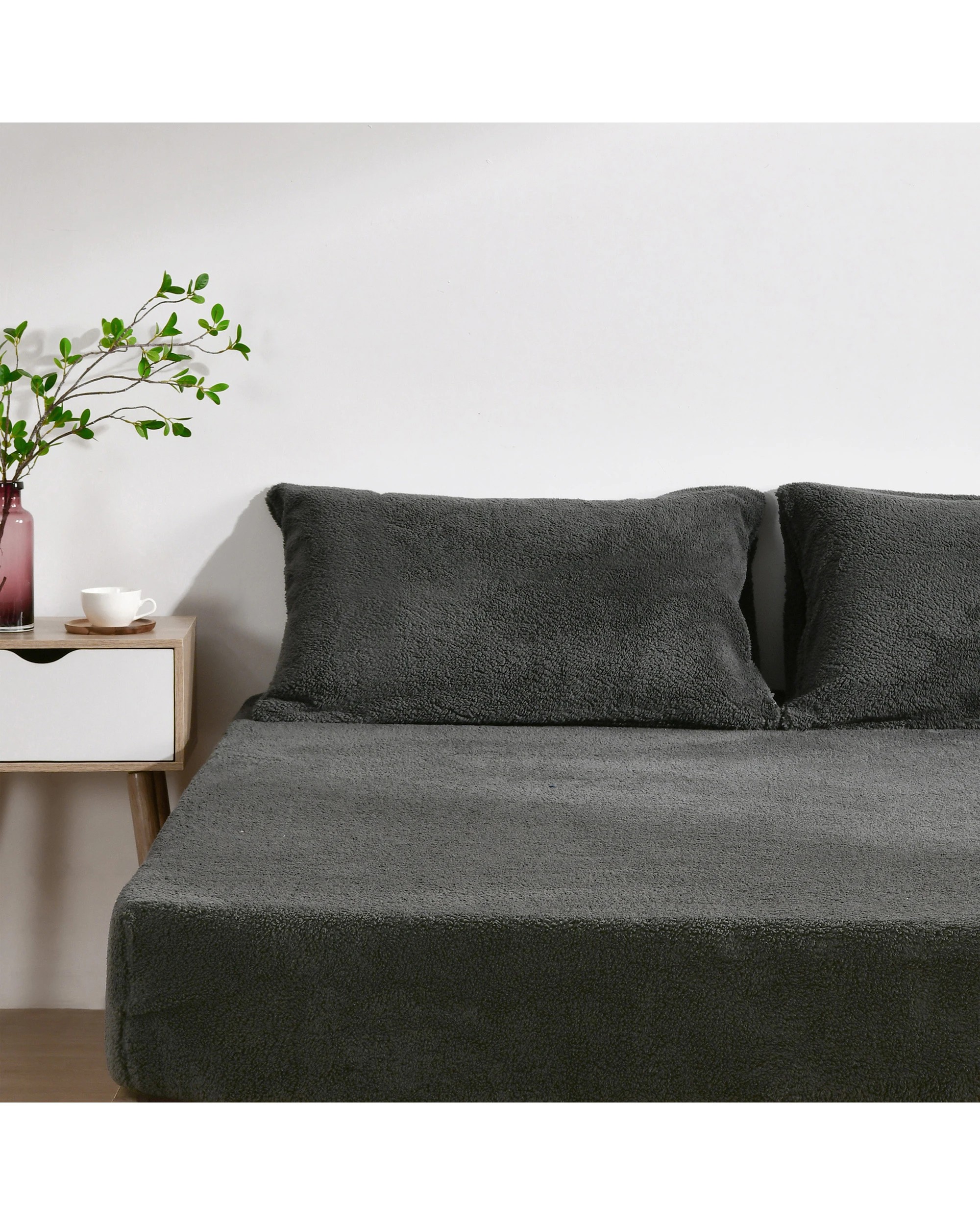 2 Dreamaker Jasper Teddy Fleece Combo Fitted Sheet Set - King Bed - Charcoal, 2 of 7