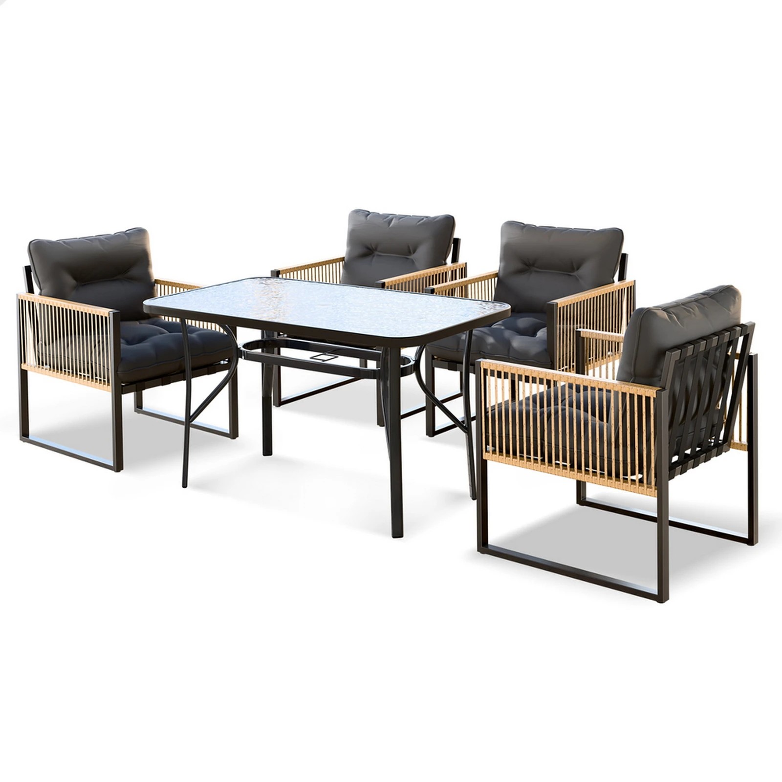 1 Alfordson Outdoor Dining Set Garden Table Lounge Chairs Patio Furniture - Black Grey, 1 of 10