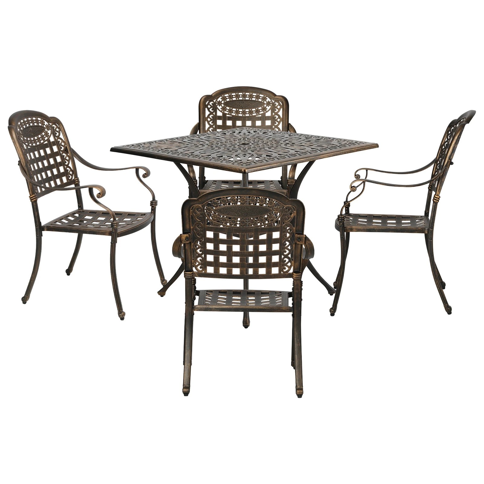 6 Livsip 5 Piece Outdoor Dining Setting Bistro Patio Set Cast Aluminium Furniture - Bronze, 6 of 7