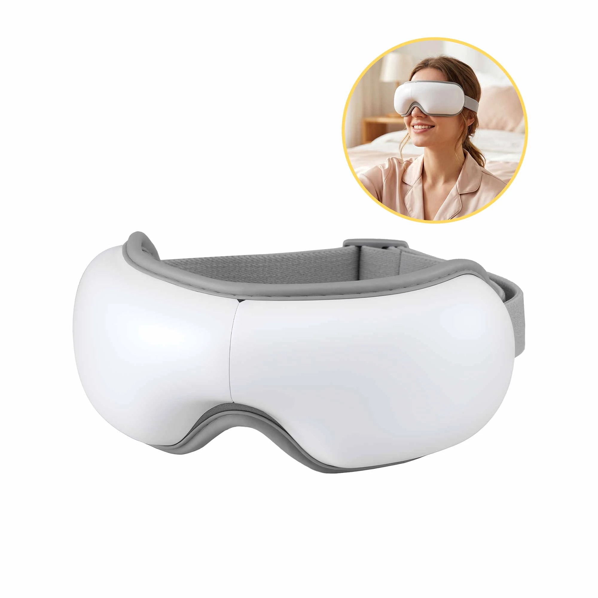 1 Livemor Eye Massager with Heat Sleeping Eyes Mask Folding with Bluetooth Music for Fatigue Relief - White, 1 of 9