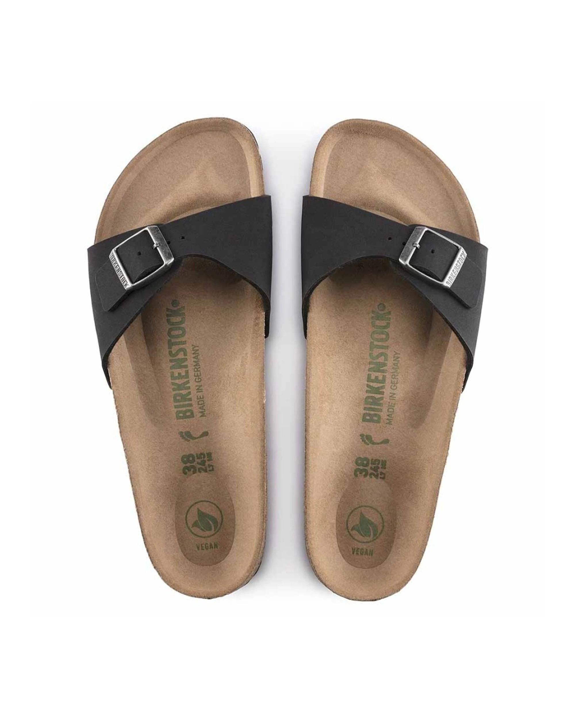 1 Birkenstock Madrid BirkiBuc Vegan Sandals Narrow Width BLACK, 1 of 6